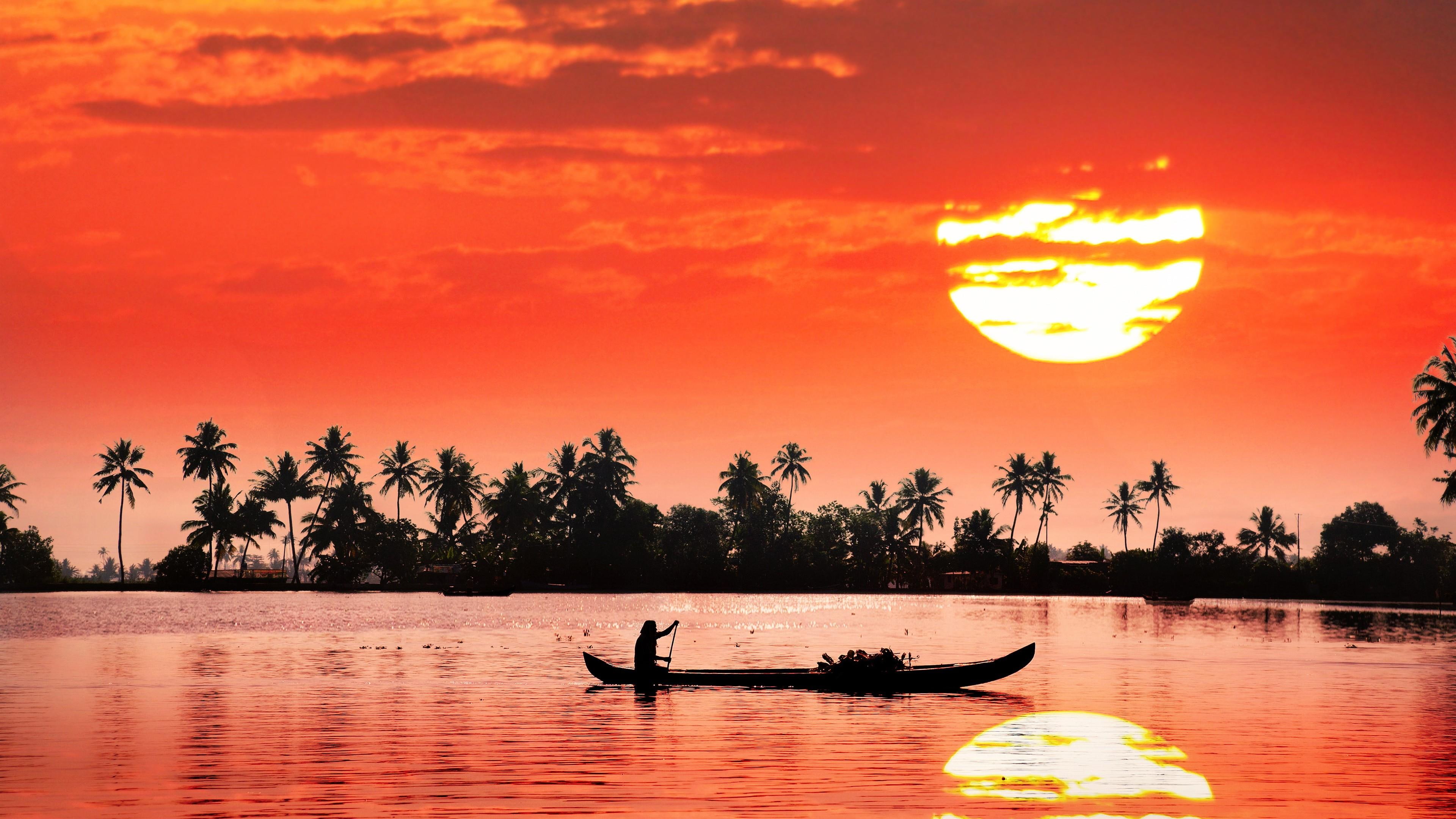 backwaters, red sunset, india, kochi, kerala backwaters, dawn