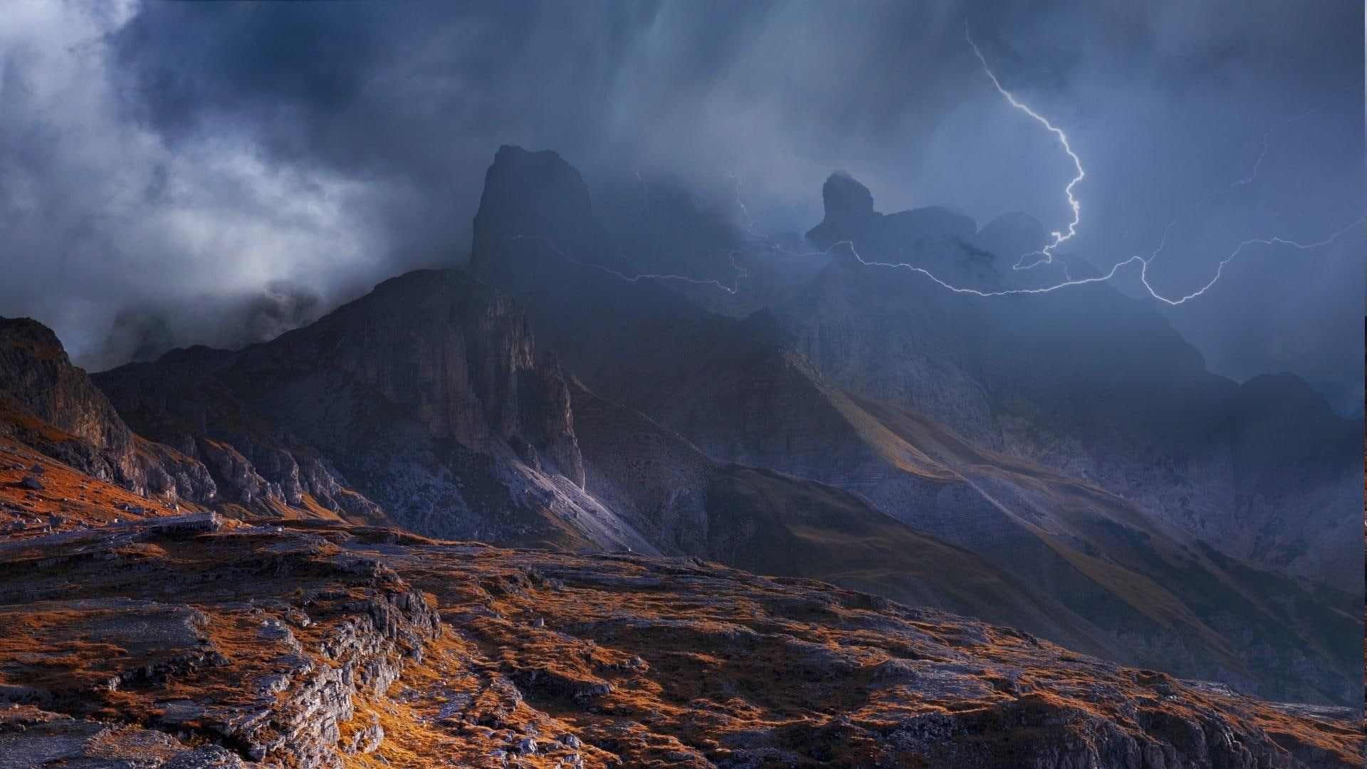 storm, thunder, thunderstorm, lightning, mountains, clouds