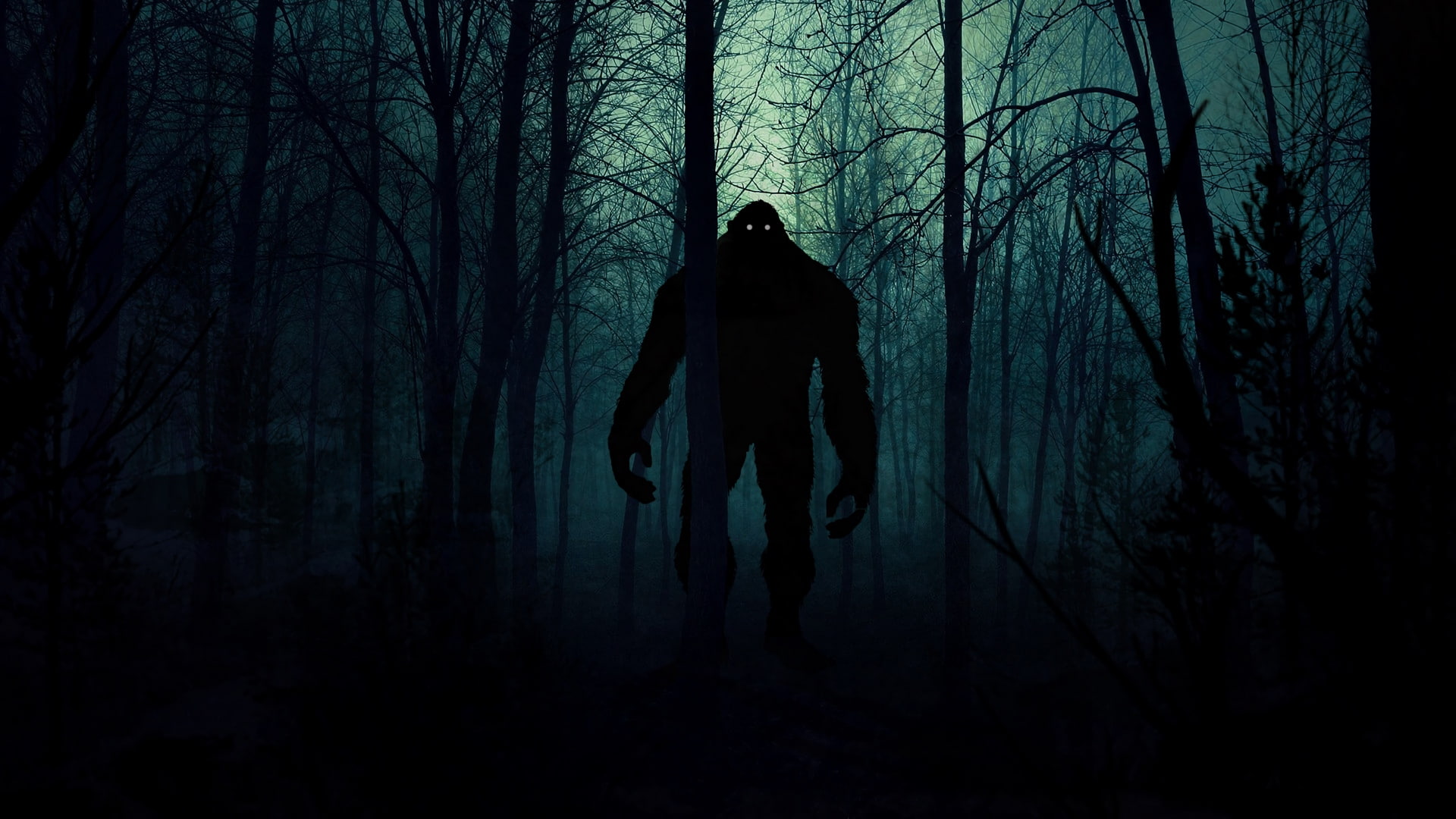 silhouette, artwork, forest, night, horror, Yeti, creepy, dark