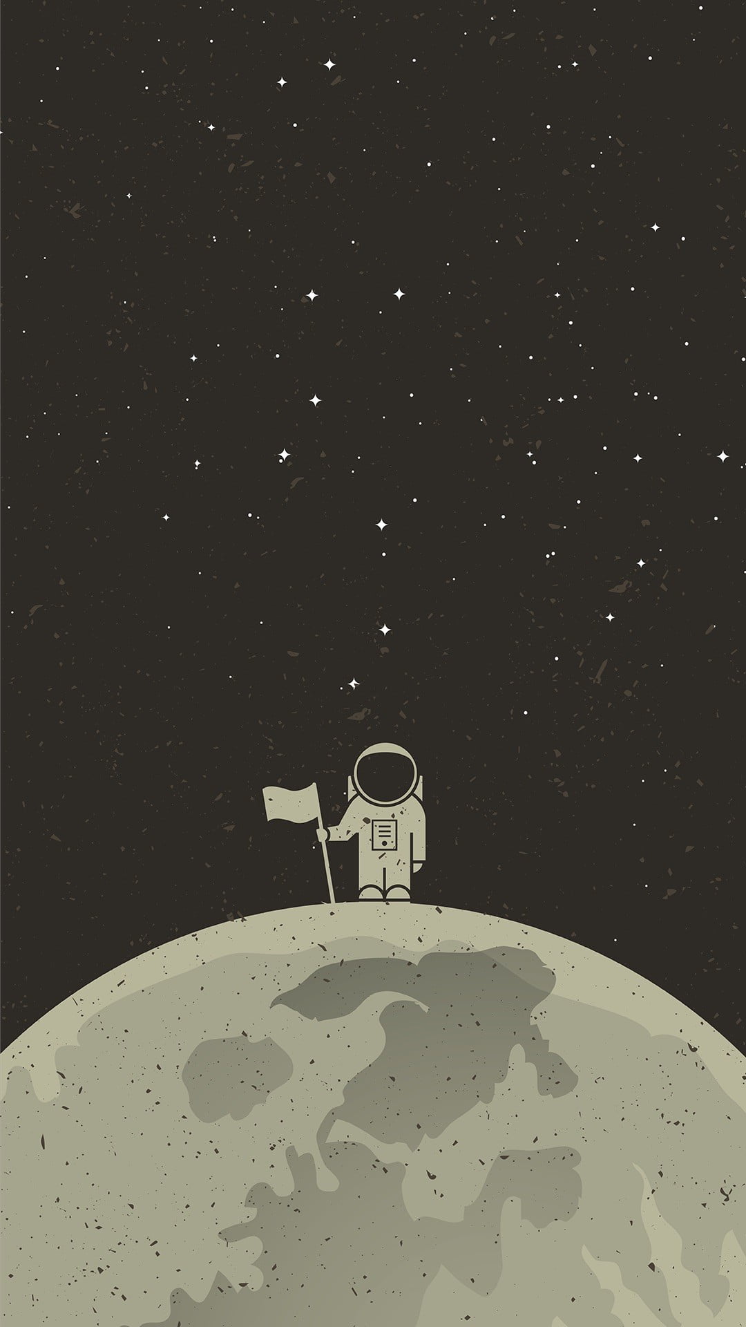 astronaut illustration, person in space suit standing holding flag on moon illustration