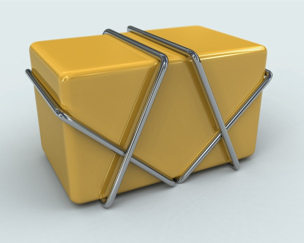 Cube, Rectangular, Metal, Form, yellow, white background, gold colored
