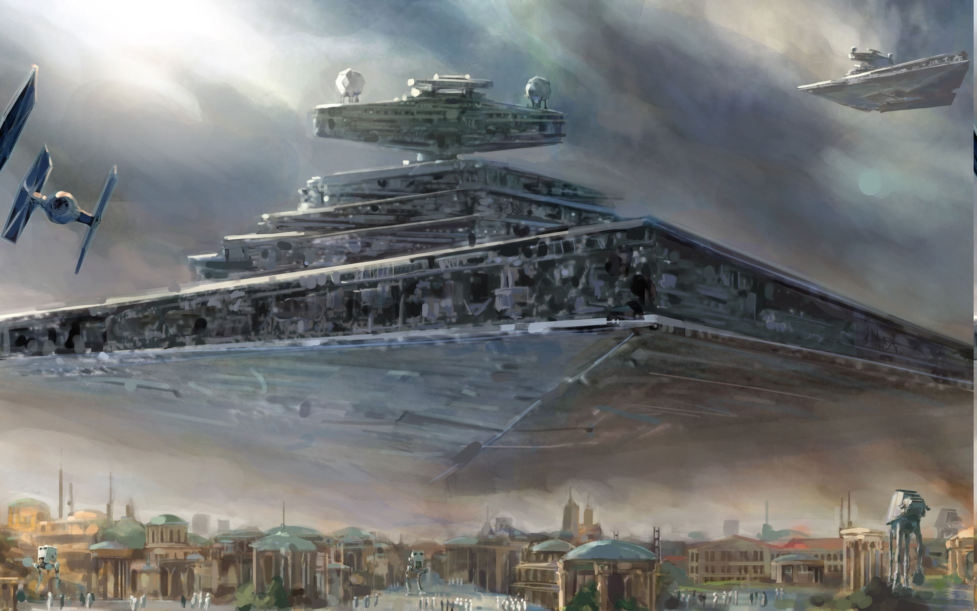 star wars star destroyer spaceship tie fighter painting, architecture