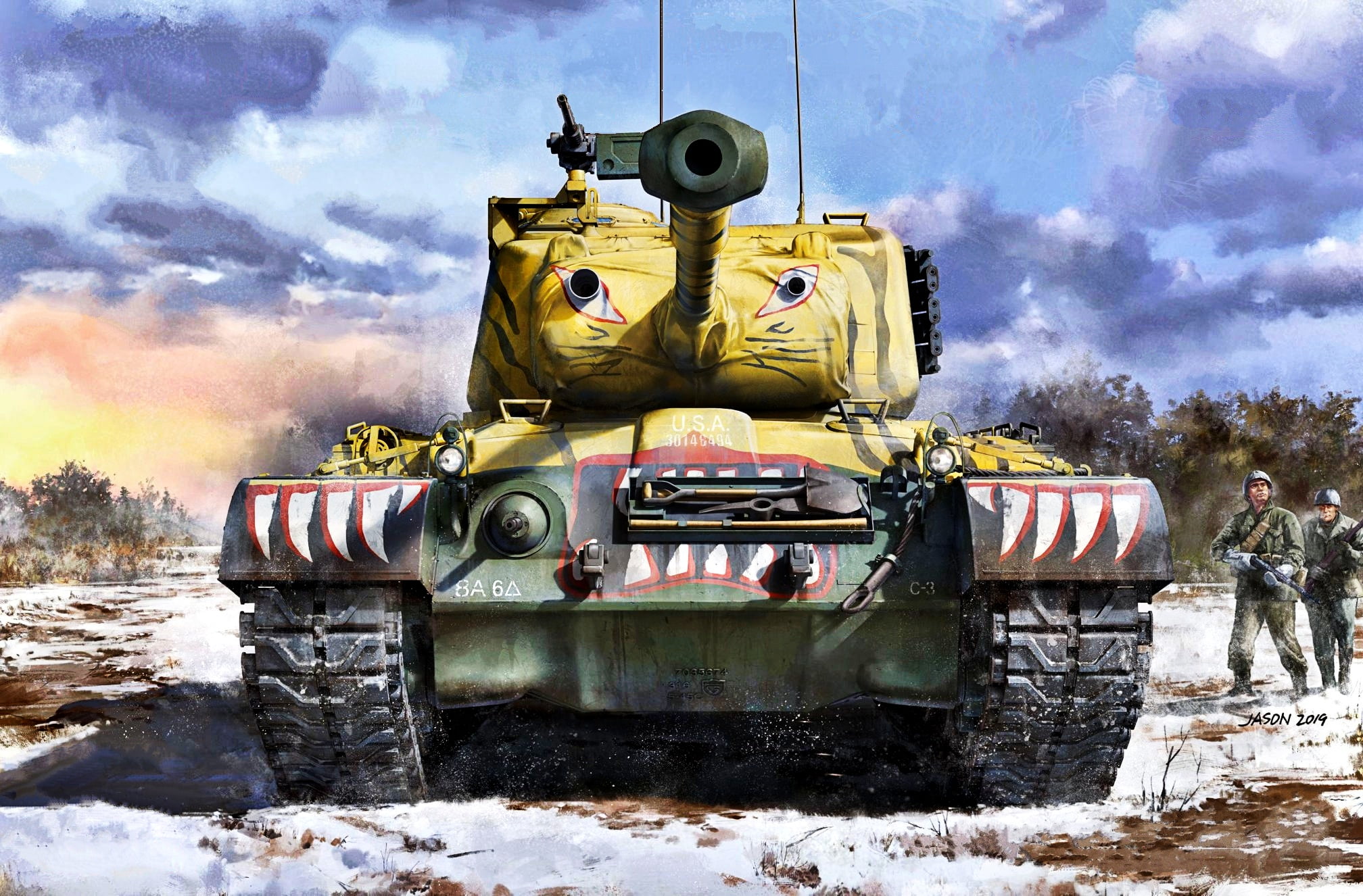 Snow, Soldiers, USA, Tank, US Army, Patton, The Korean war 1950-1953