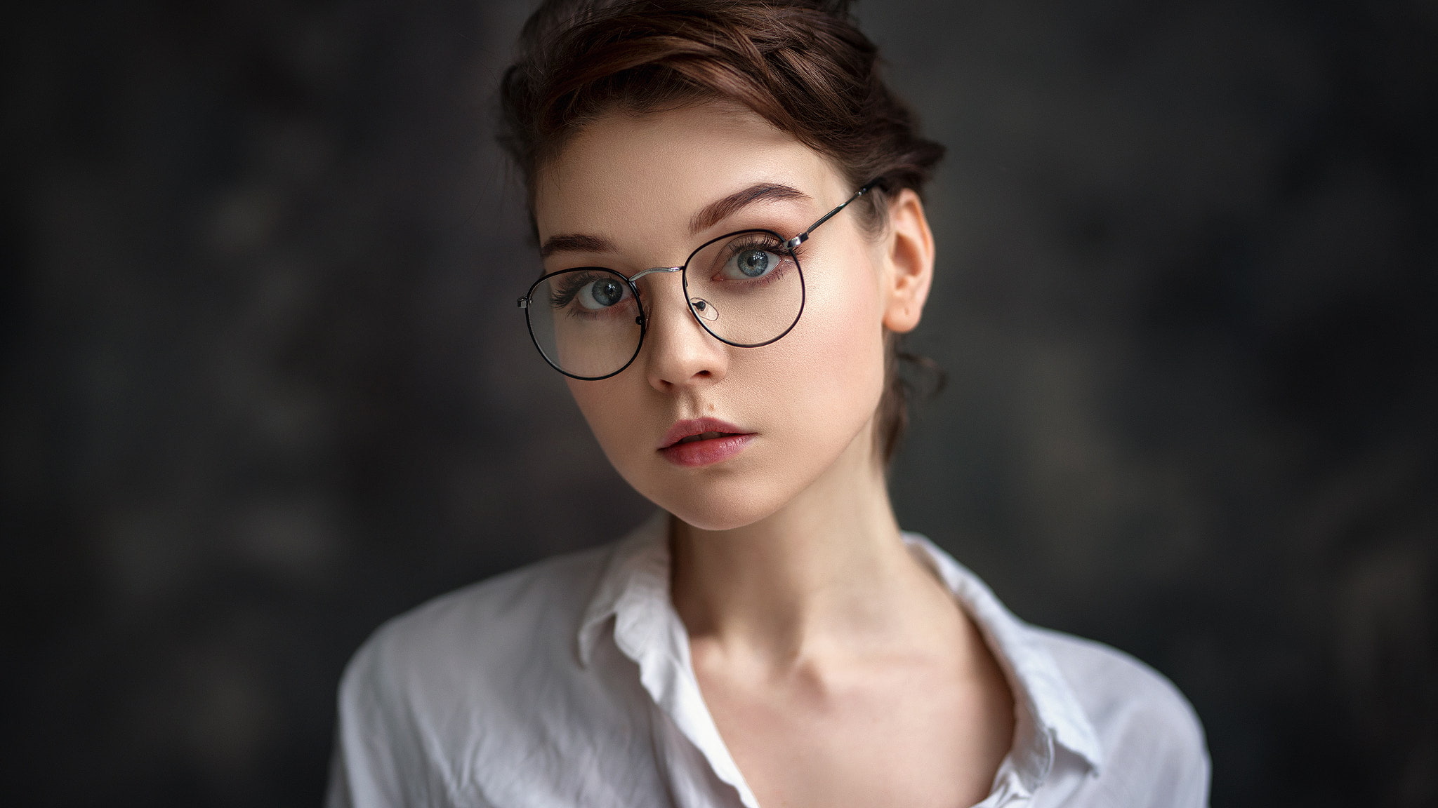 women with glasses, depth of field, Olya Pushkina, face, portrait