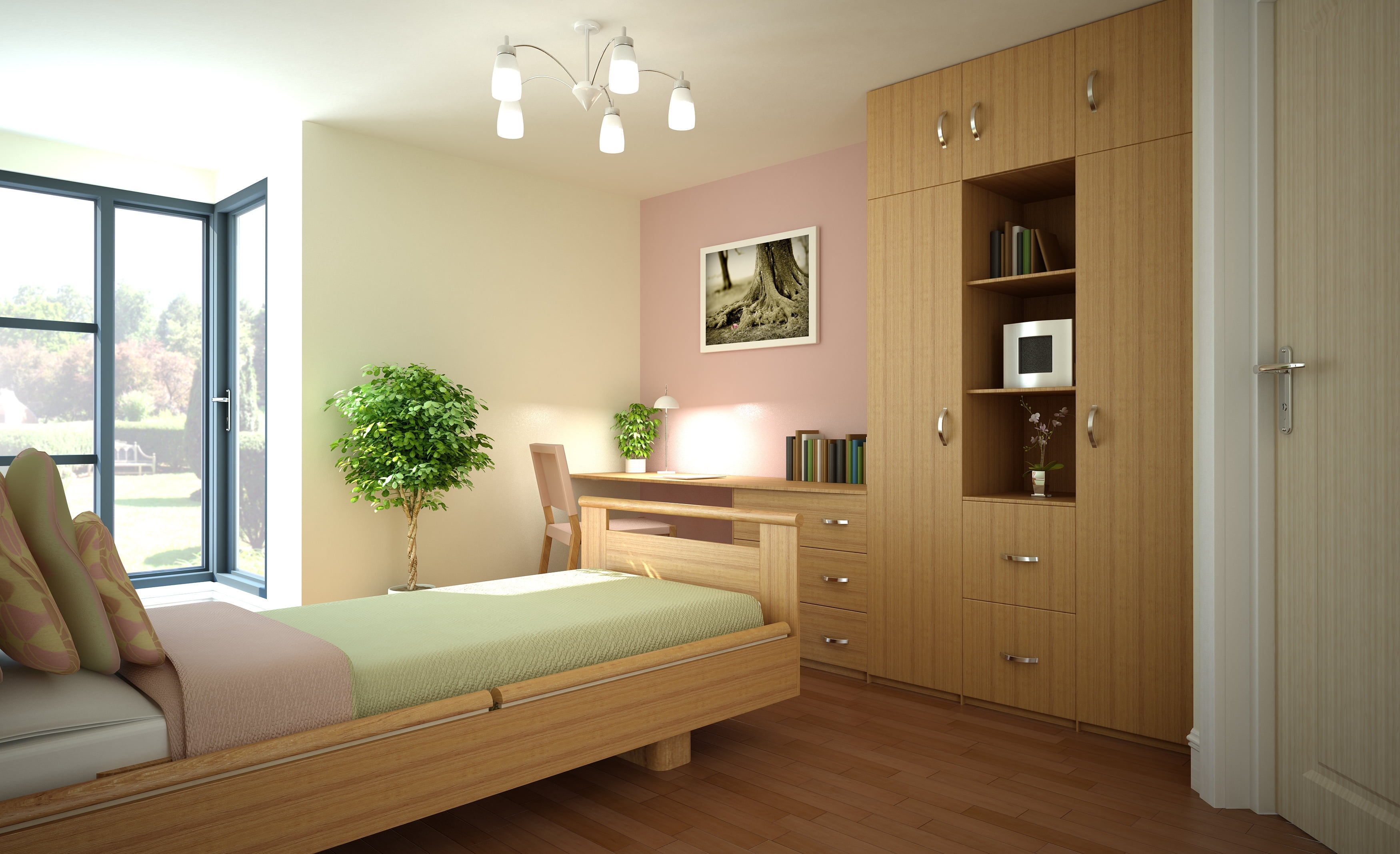 brown wooden bed frame, interior, design, style, home, house