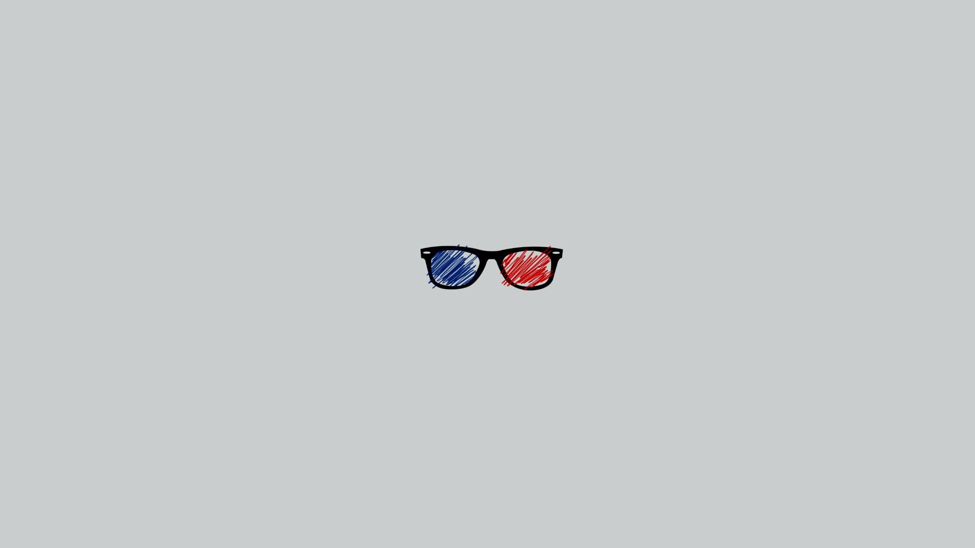 black, blue, and red Wayfarer-style sunglasses artwork, minimalism