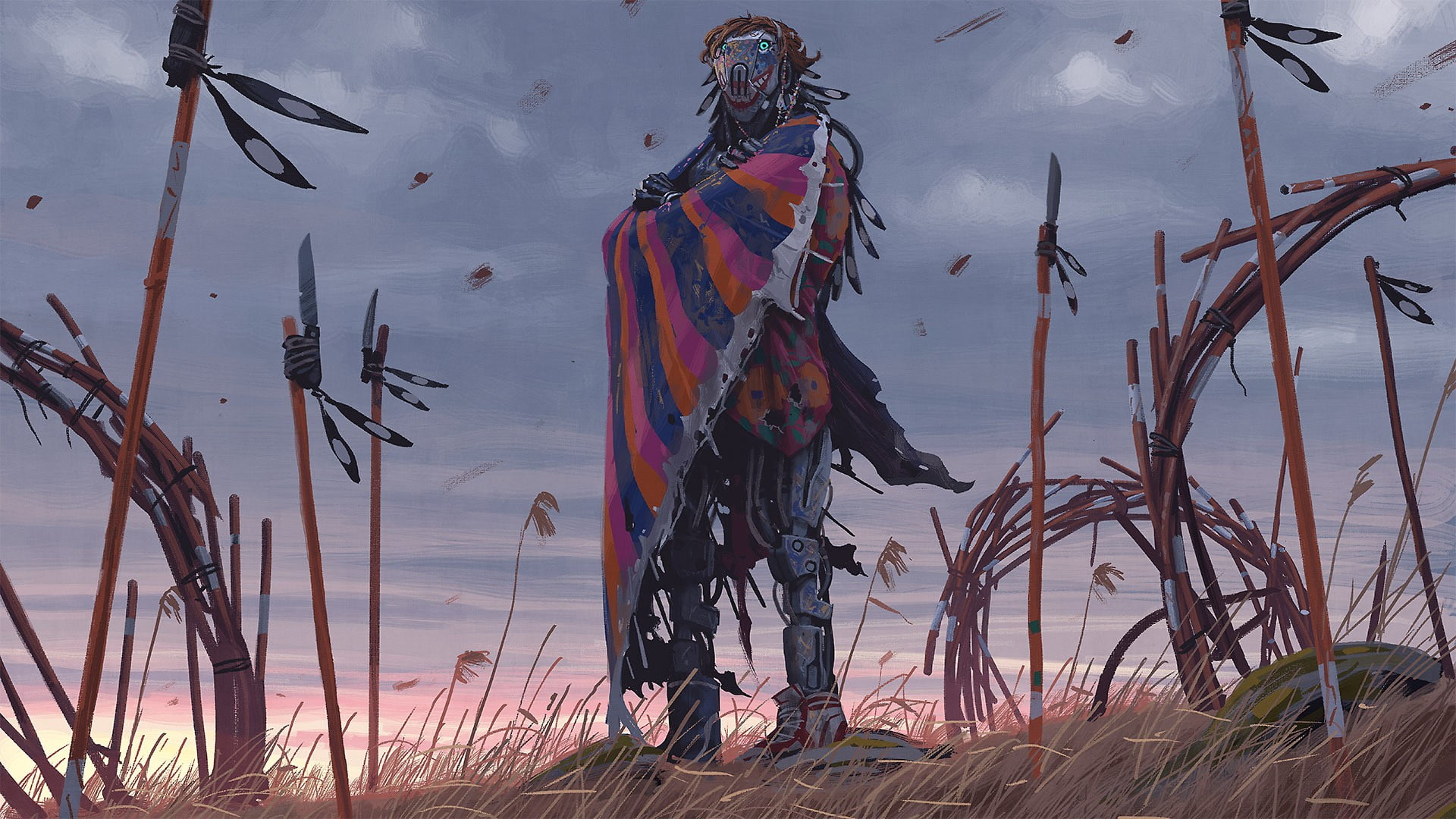person wearing cloak illustration, Simon Stålenhag, Things from the Flood