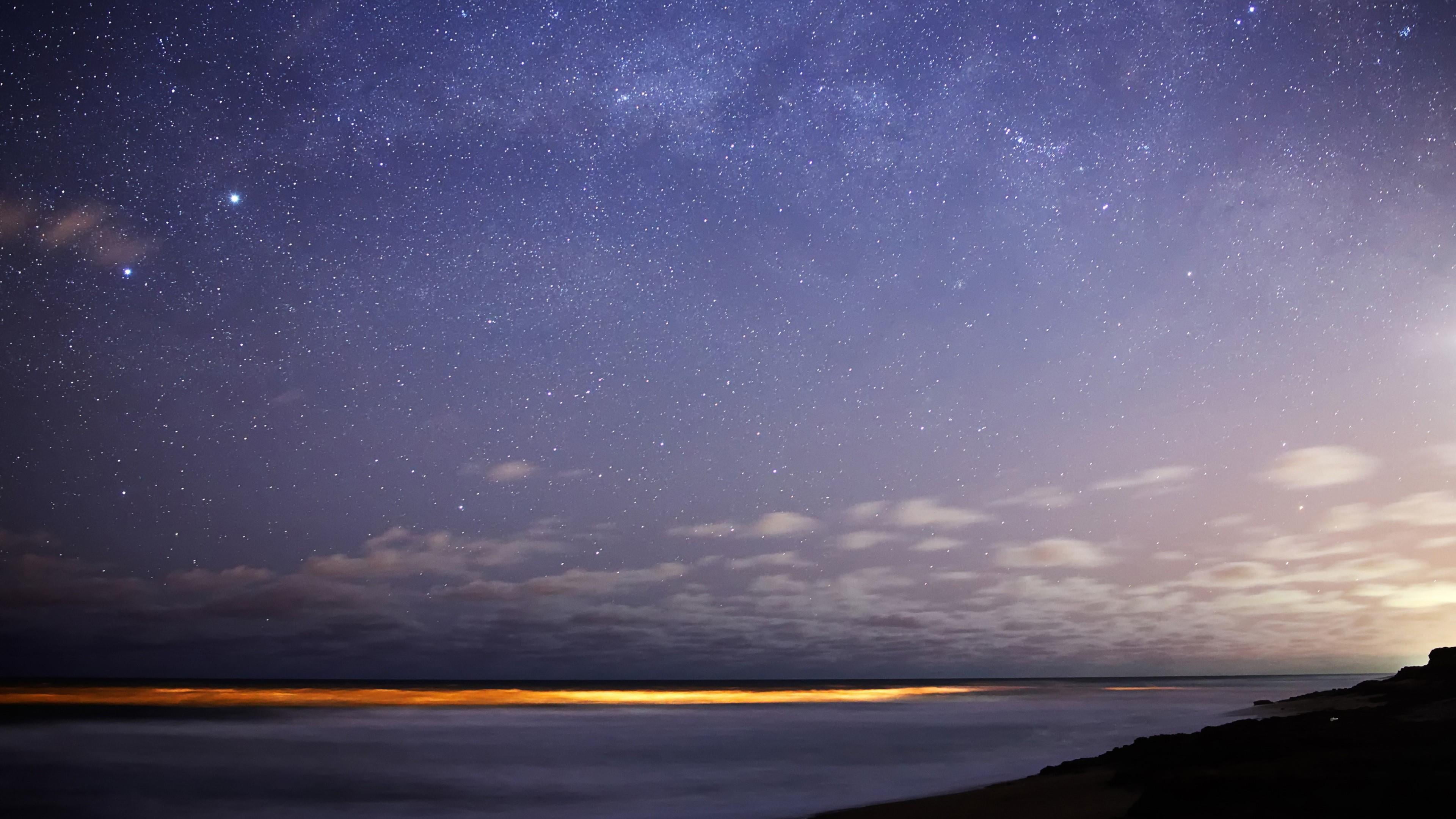 Free download | HD wallpaper: starry, horizon, sky, night sky, stars ...