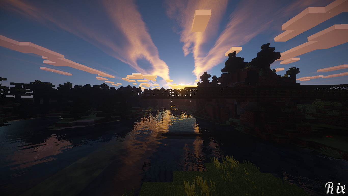 Video Game, Minecraft, Sunset, water, sky, reflection, architecture