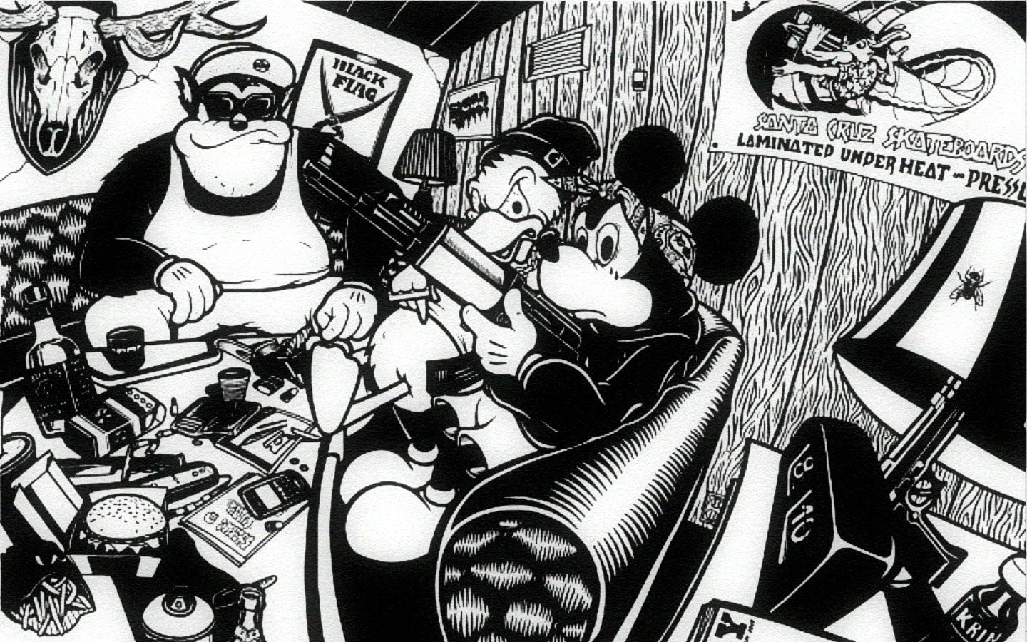 black and white Mickey Mouse poster, Disney, music, musical instrument