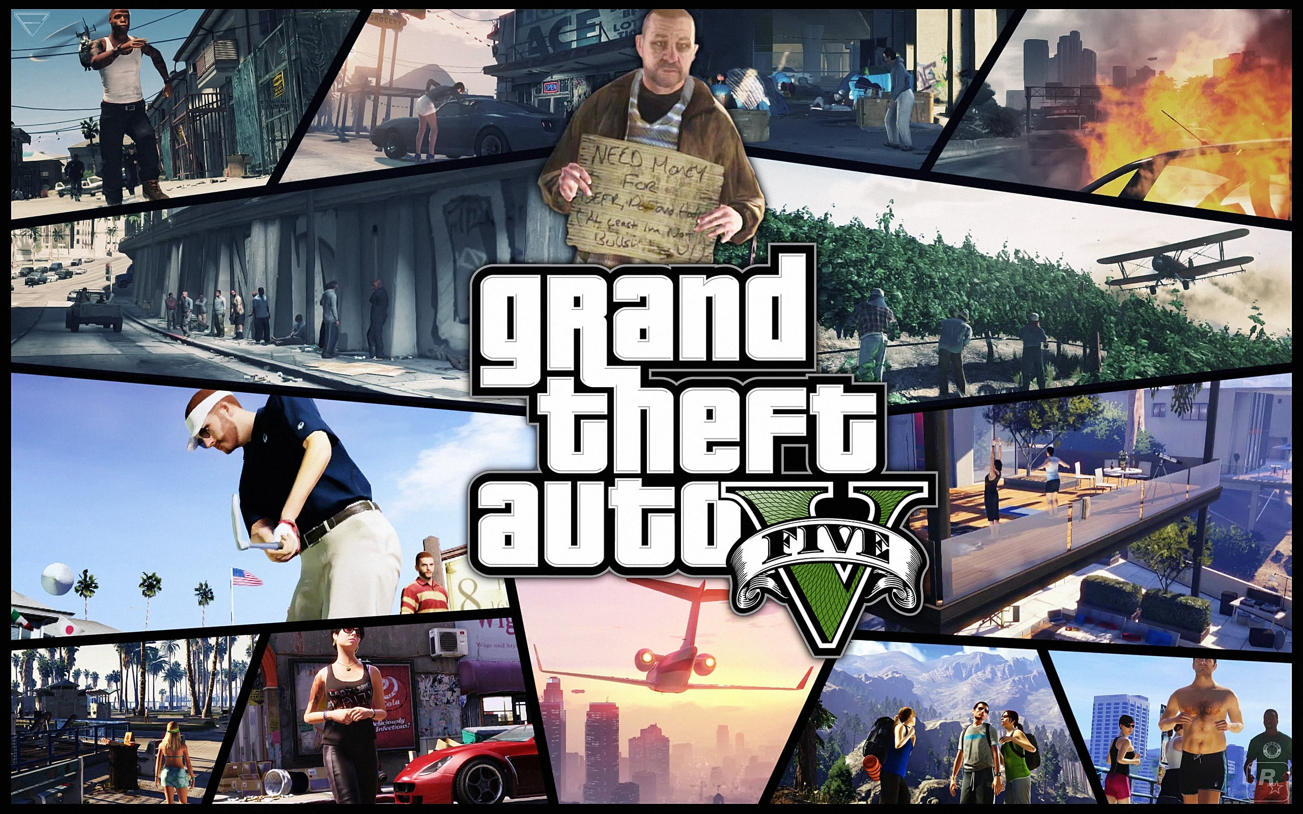 Grand Theft Auto Five illustration, background, cover, gta, people