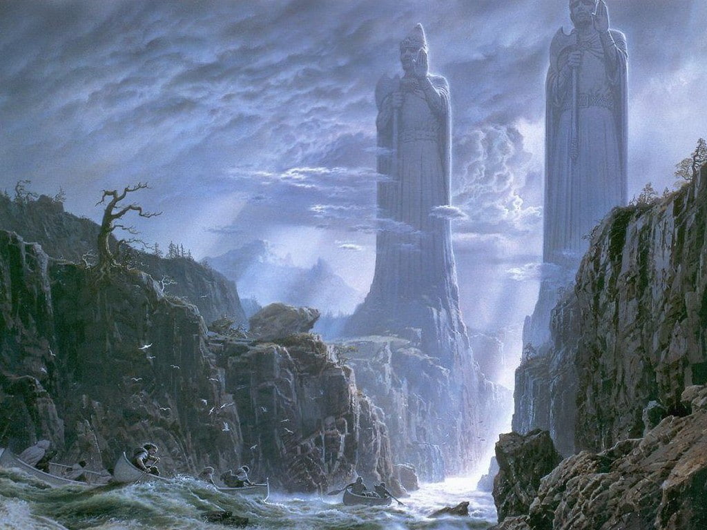 Argonath, river, statue, The Lord of the Rings, fantasy art