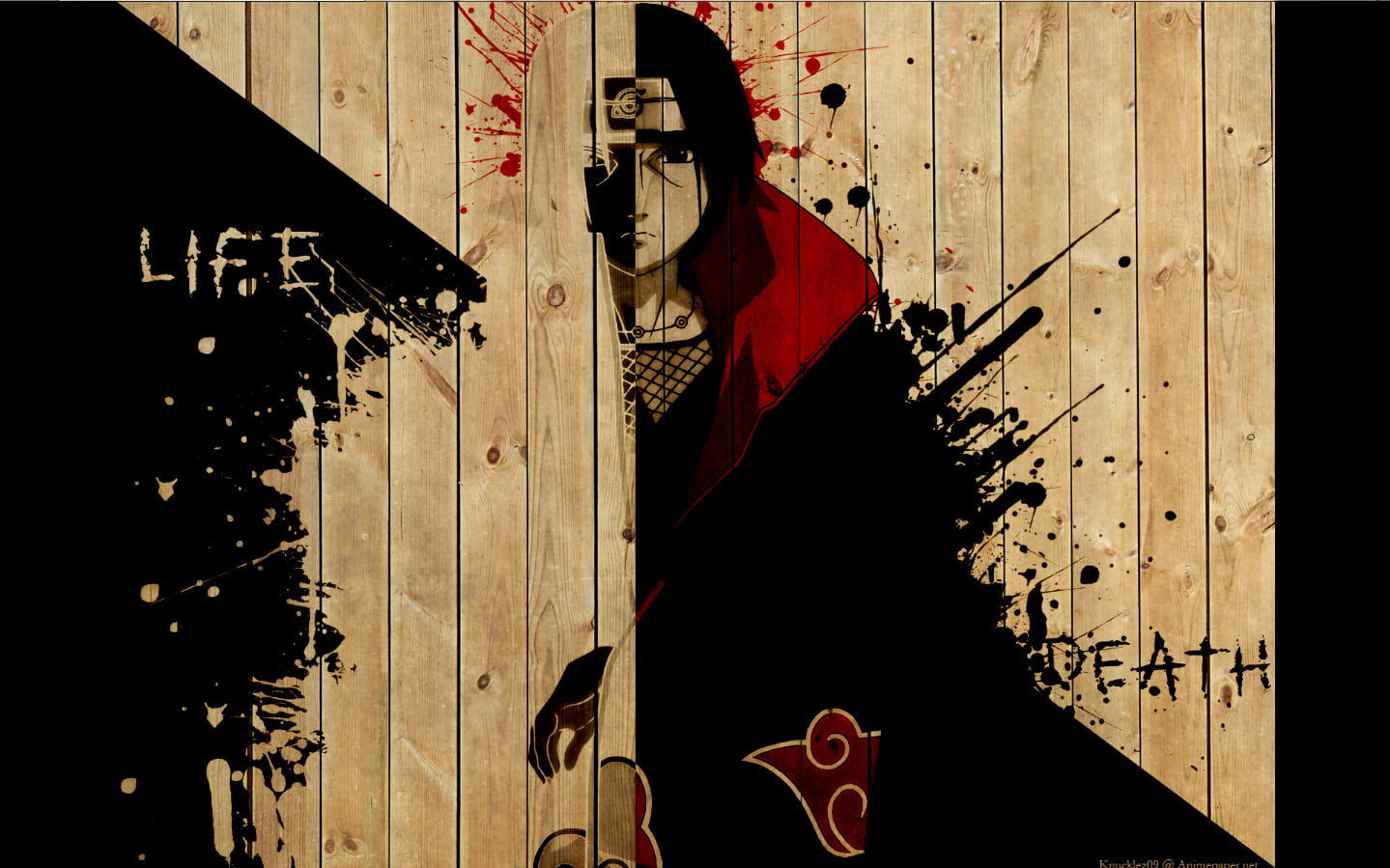 naruto shippuuden anime uchiha itachi paint splatter wood akatsuki