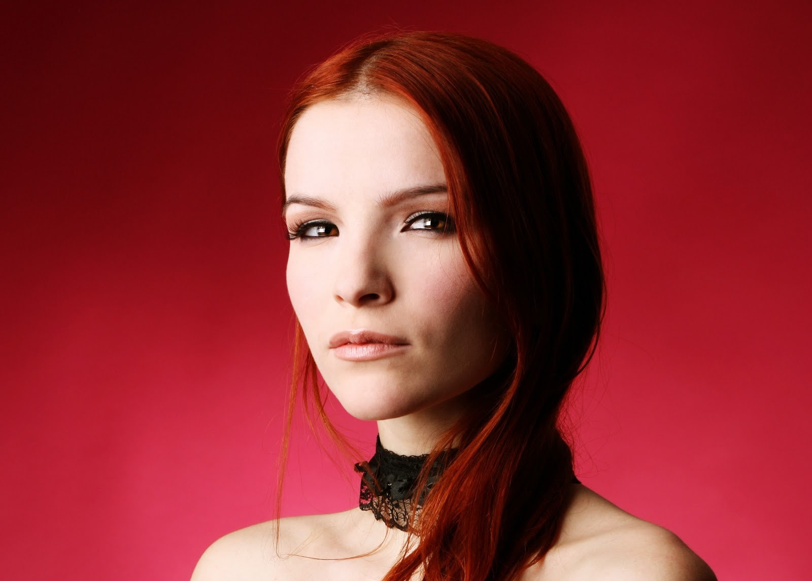 Ulya Lexivia, women, redhead, face, model, simple background