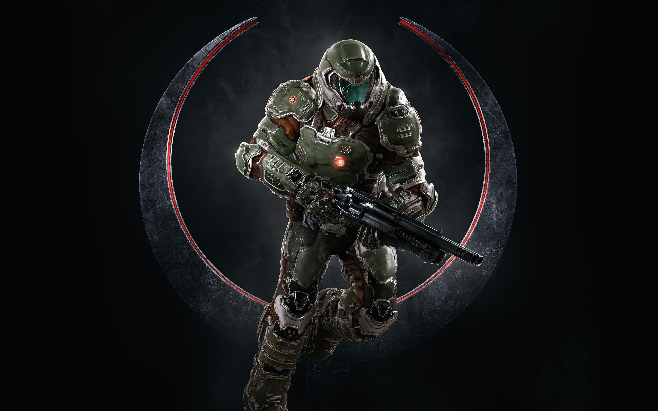 Quake champions doomguy-2017 Game HD Wallpapers, indoors, black background