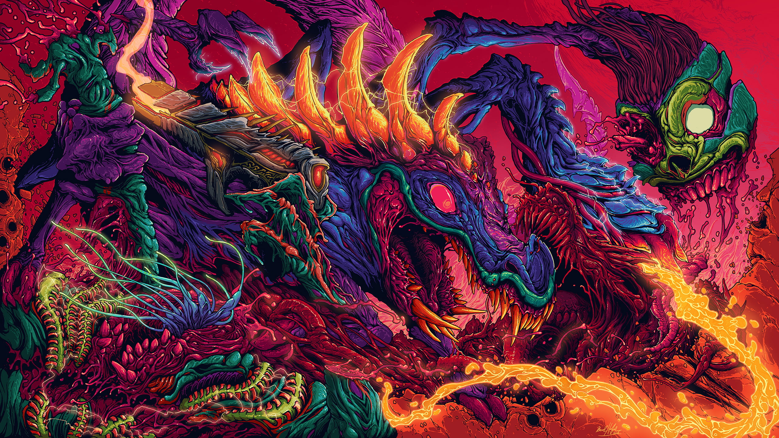 dragon painting, psychedelic, trippy, colorful, creature, Hyperbeast