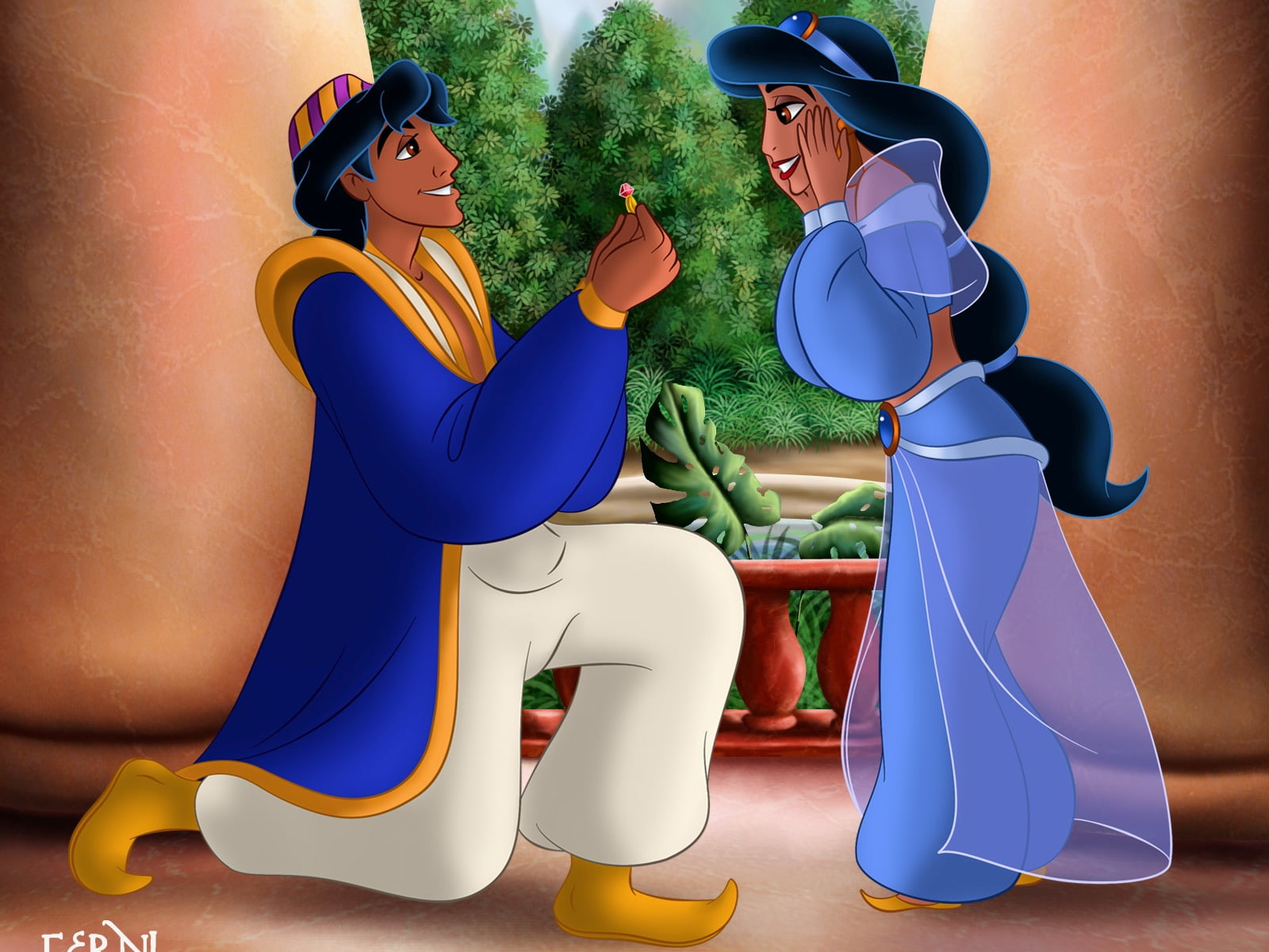 Aladdin Propose Jasmin, Aladin and Jasmin illustration, Cartoons