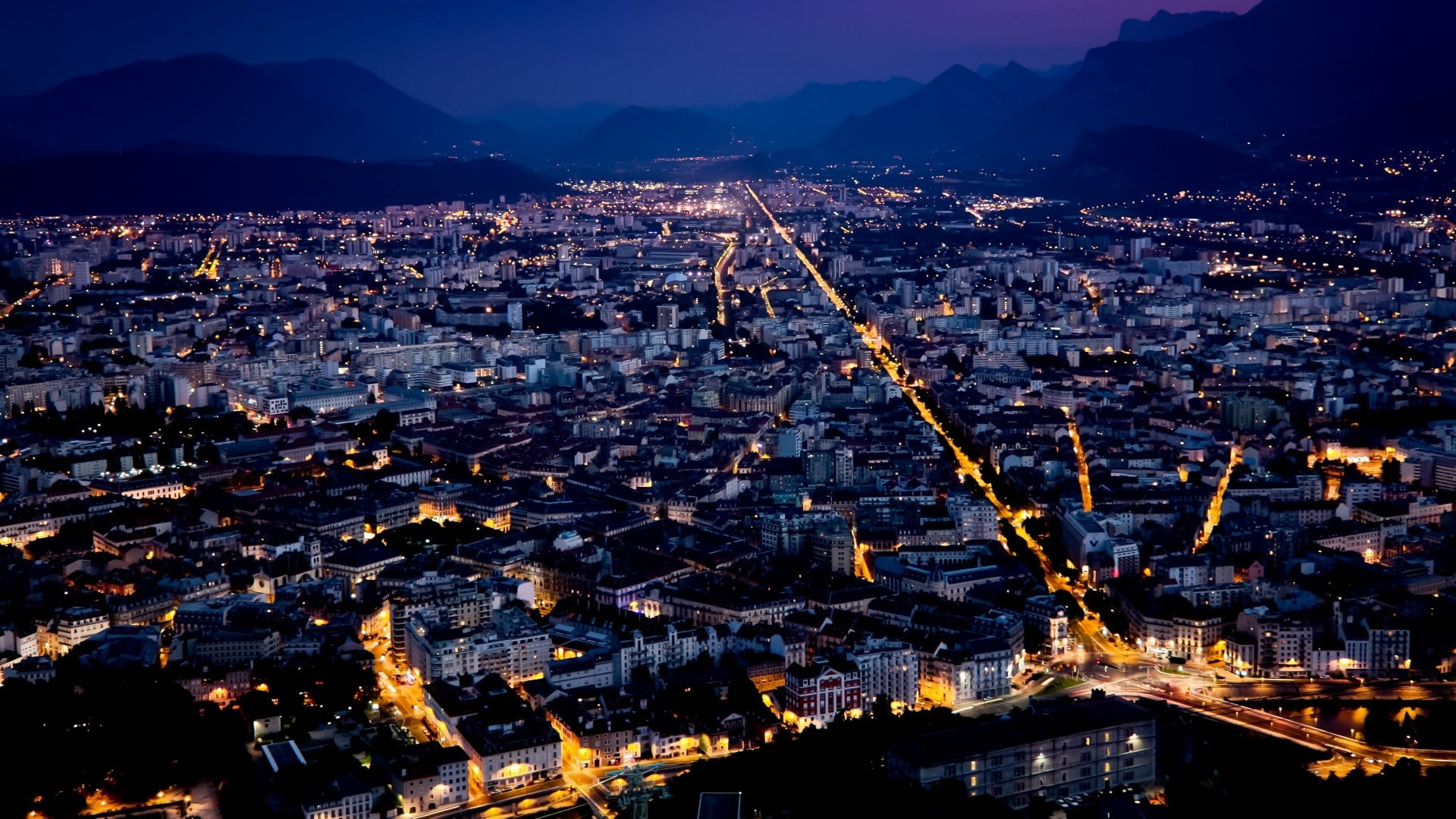 Cities, Grenoble, Night, city, building exterior, cityscape