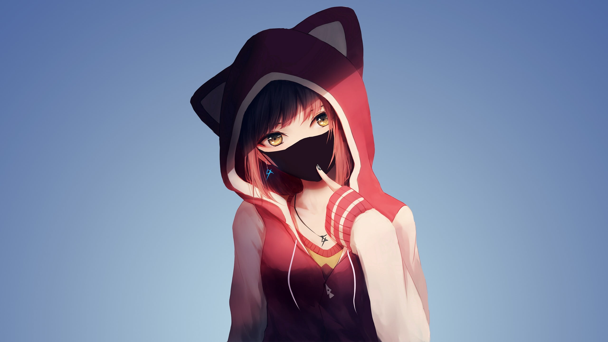 girl wearing cat ear hoodie anime illustration, anime girls, MX shimmer