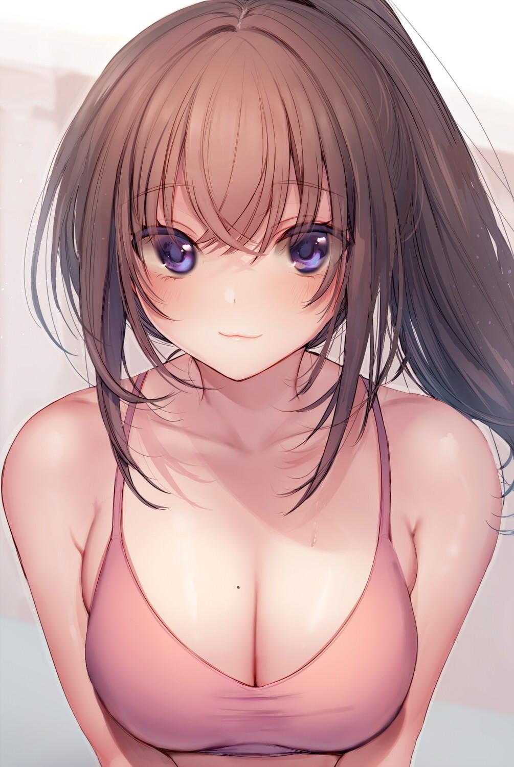 anime girls, original characters, cleavage, boobs, smiling
