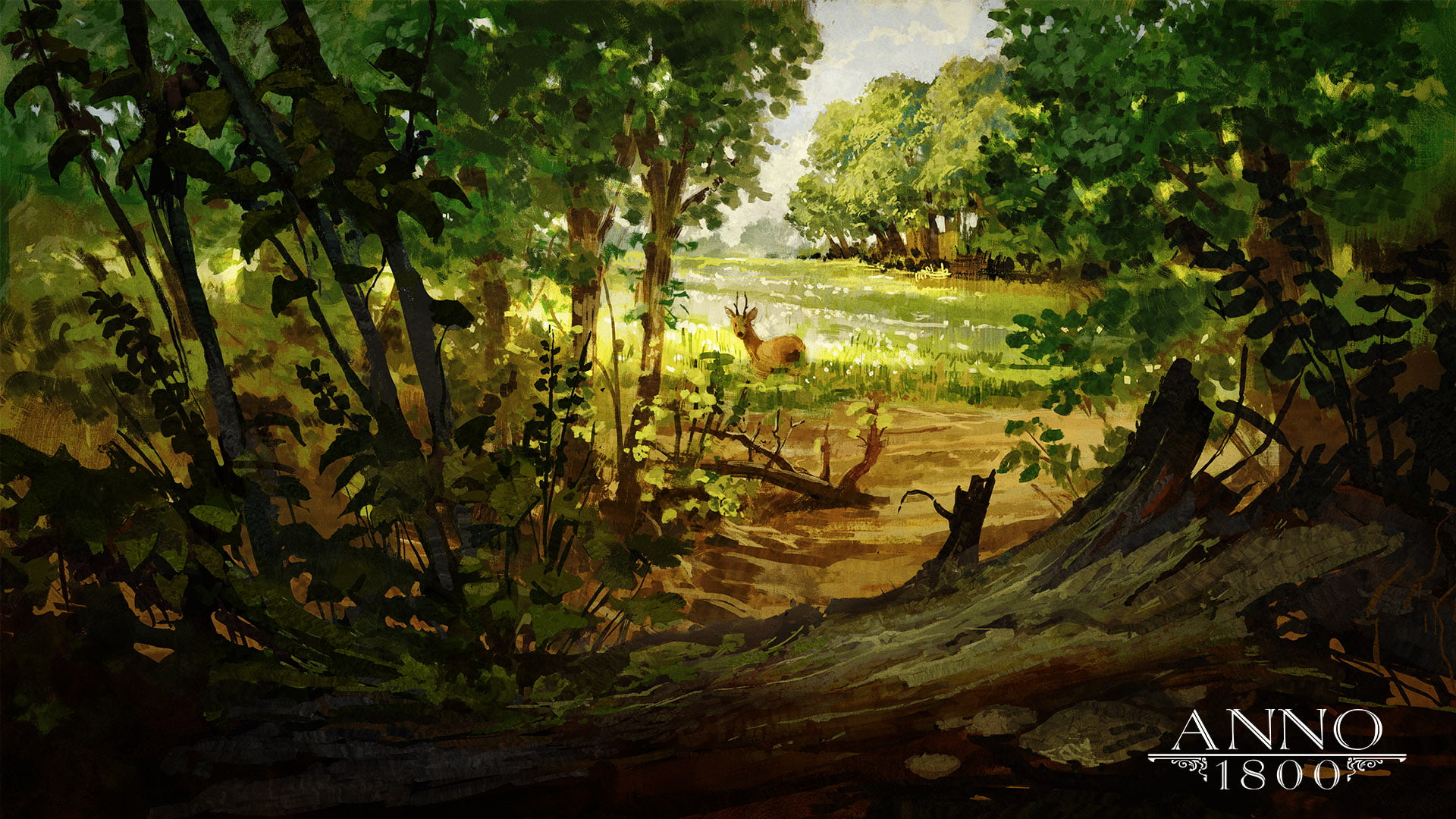 Anno 1800, artwork, Ubisoft, video games, forest, deer, trees