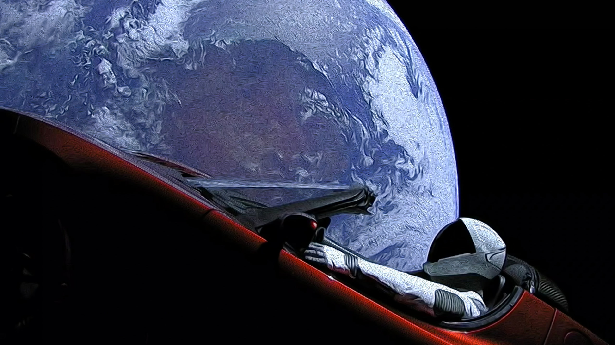 space, car, Starman, Earth, digital art, Tesla Roadster, SpaceX
