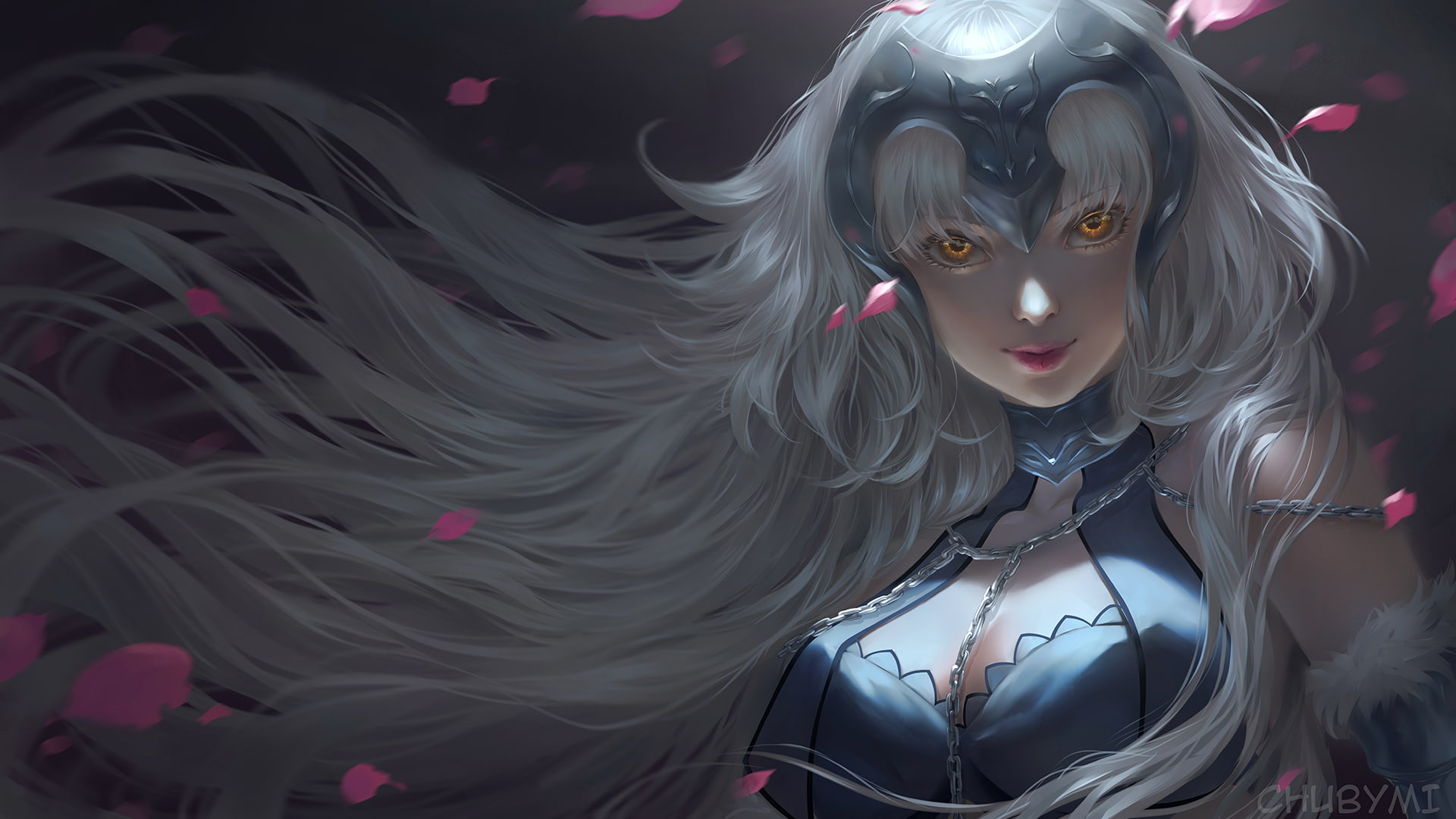petals  yellow eyes  Jeanne darc alter  Fate Series  white hair  Avenger (FateGrand Order)  realistic  FateGrand Order  long hair