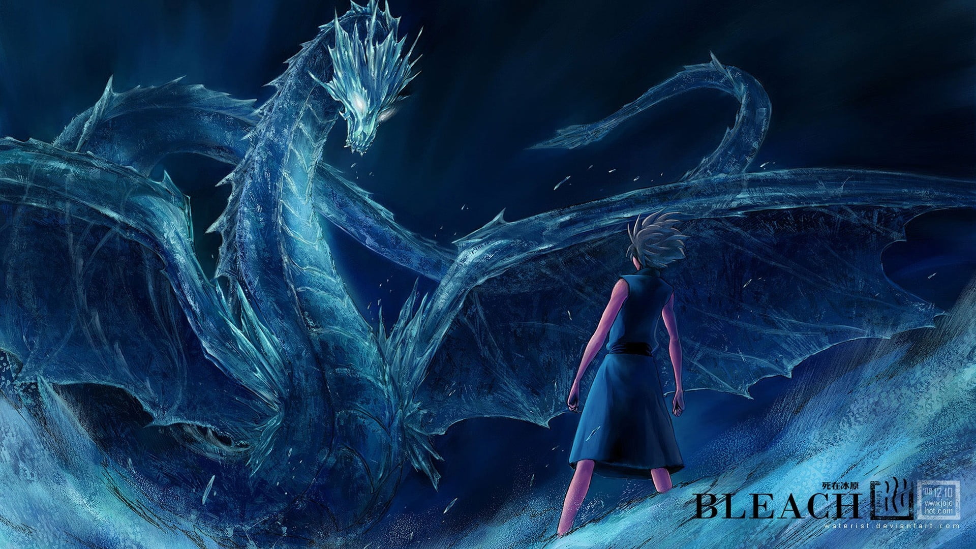 Bleach game cover, Hitsugaya Toshiro, dragon, ice, no people