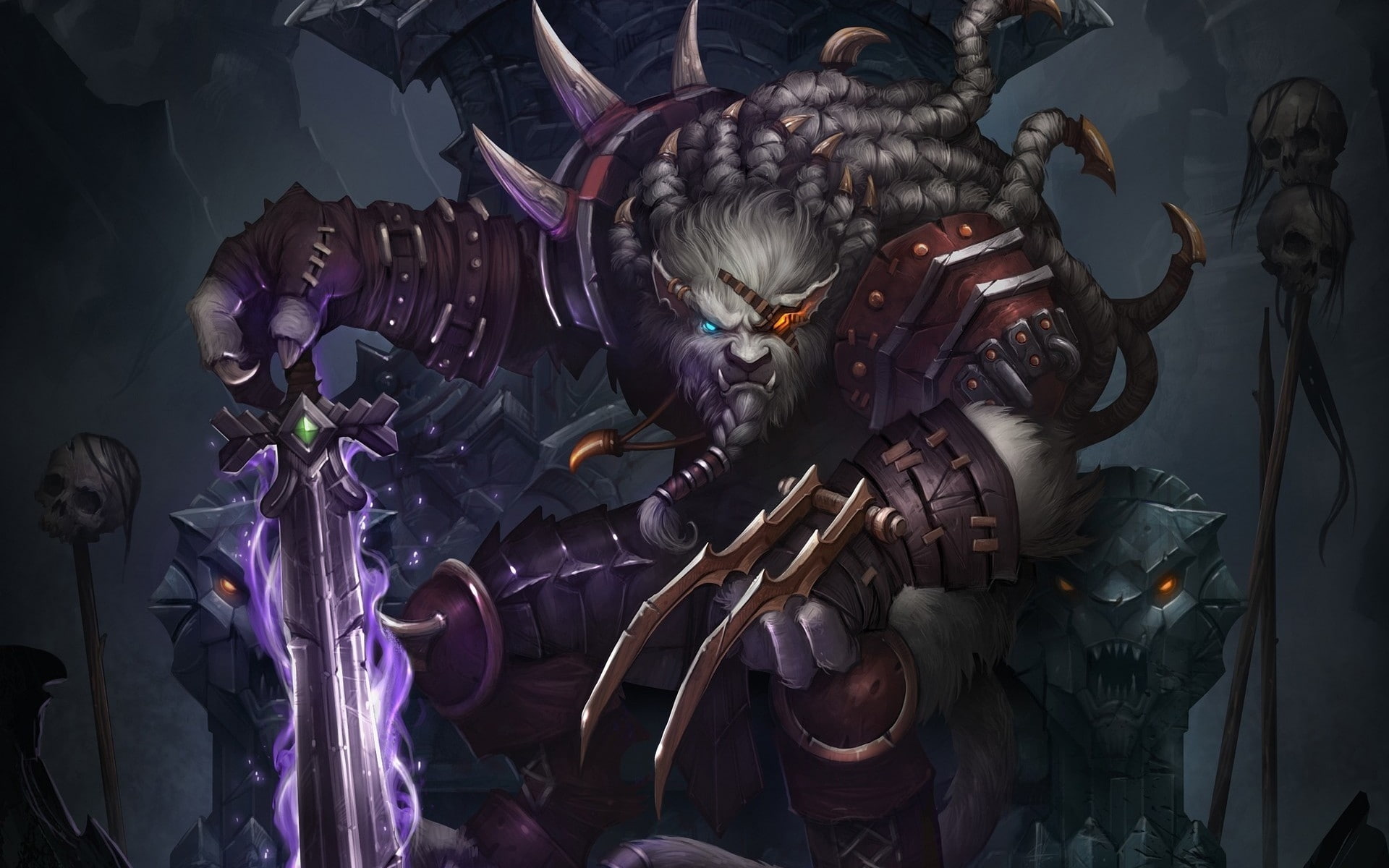 League of Legends Rengar, monster holding sword and claw character