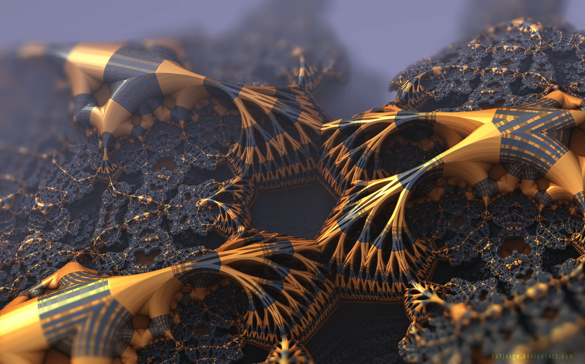 photo of brown and black illustration, 3D fractal, gold, abstract