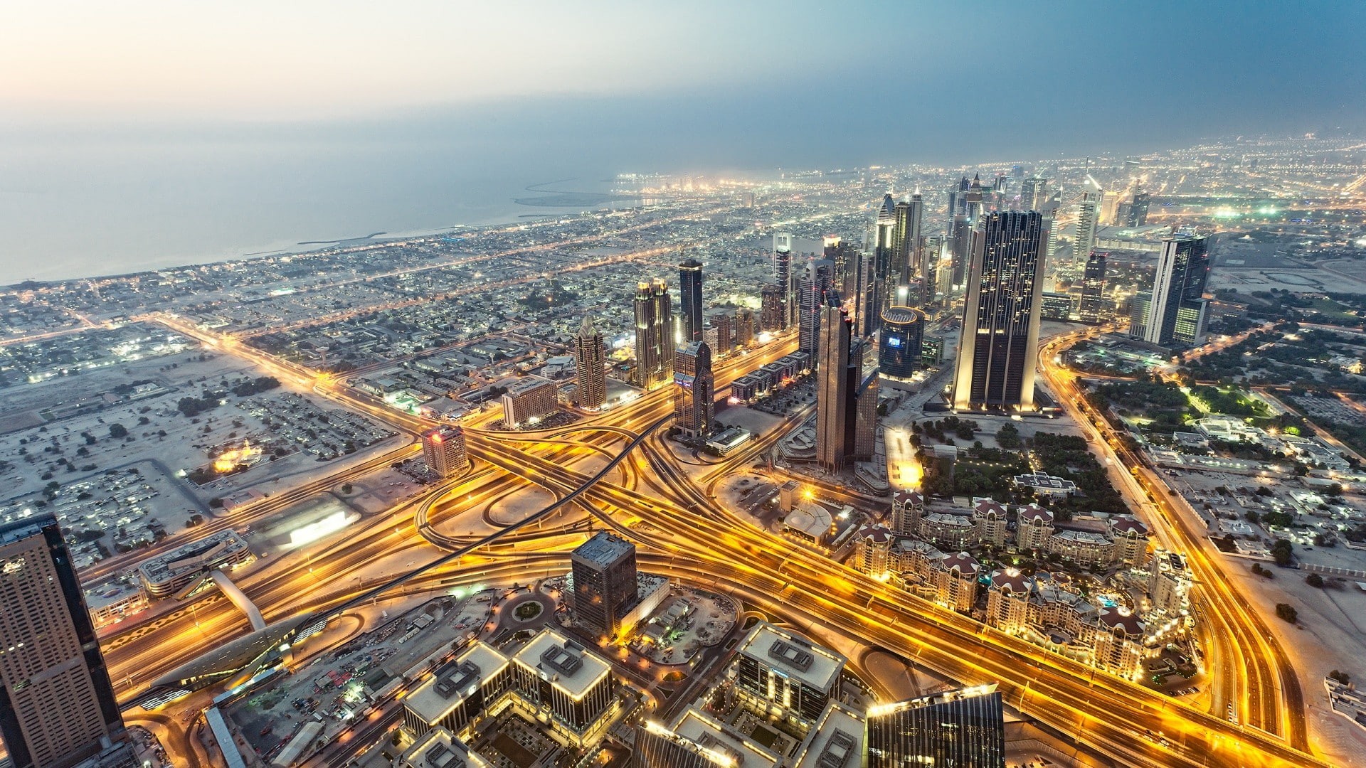 City, Dubai, United Arab Emirates, Road, HDR, Long Exposure, aerial photography of city