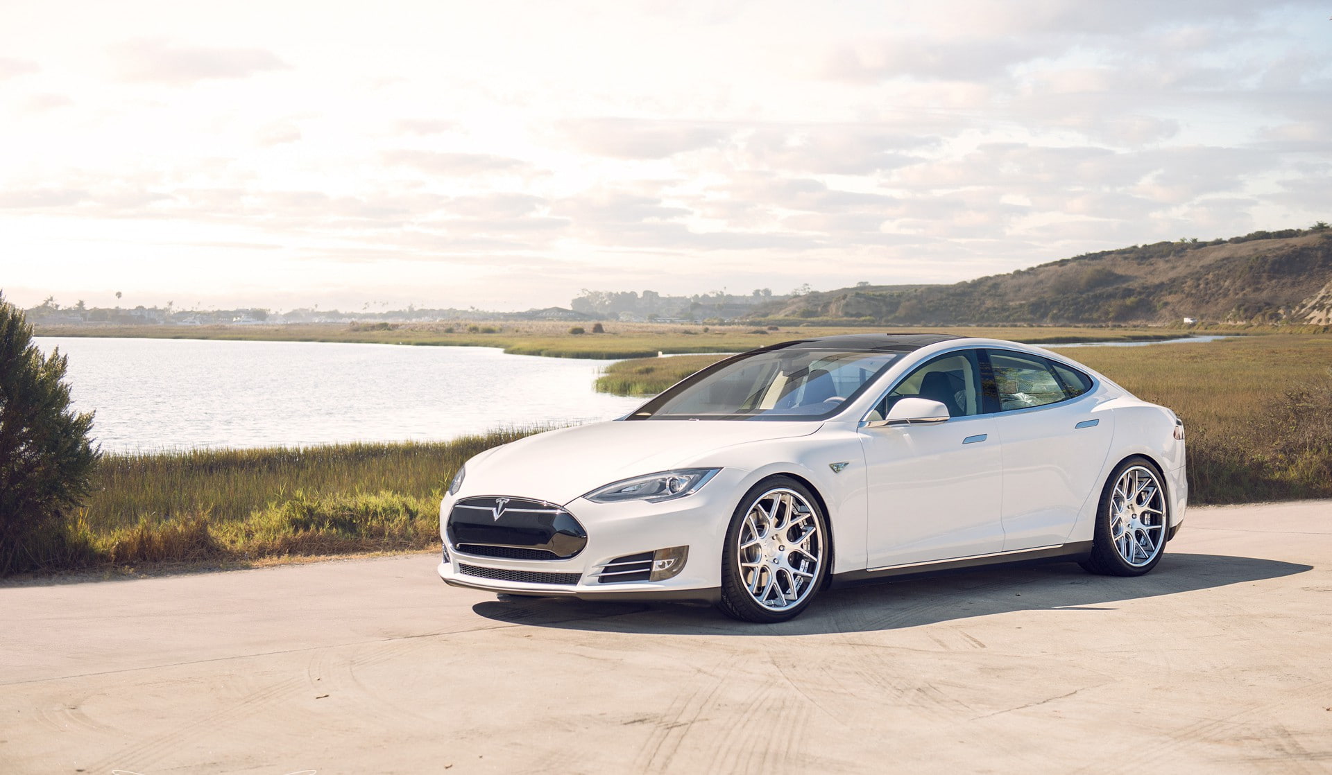 Tesla Model S, Sedan, white, front