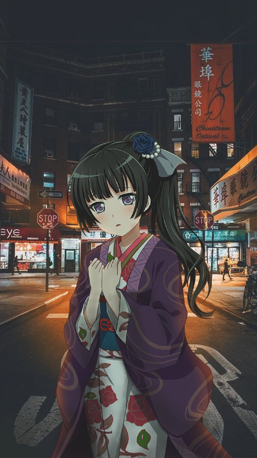 BanG Dream!, Shirokane Rinko, purple eyes, anime girls, city