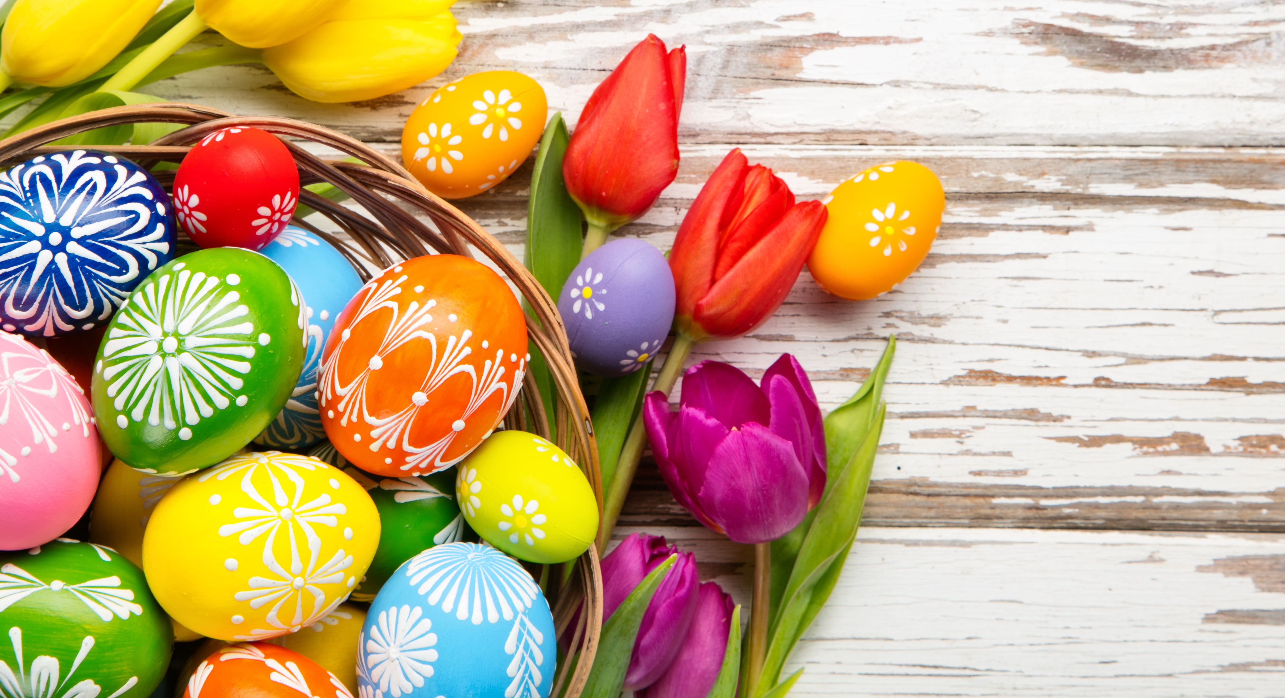 flowers, eggs, spring, Easter, tulips, decoration, Happy