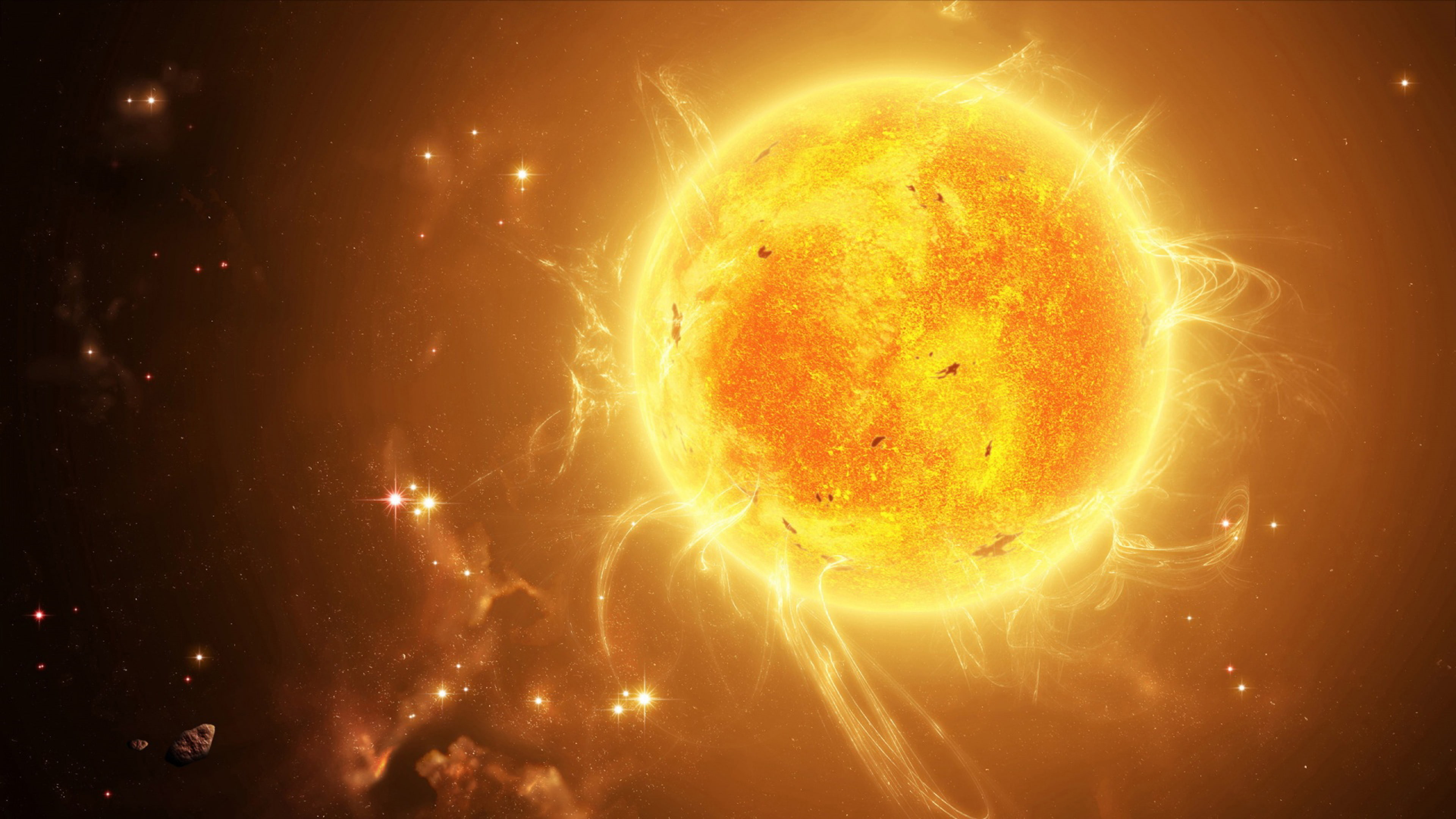 Sun star with a hot plasma in the center solar system Surface temperature 5.778 K Download Mobile Phone Wallpaper & Backgrounds 3840×2160