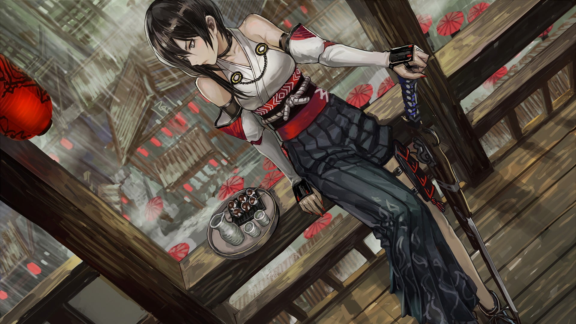 female anime character holding rifle illustration, Pixiv Fantasia