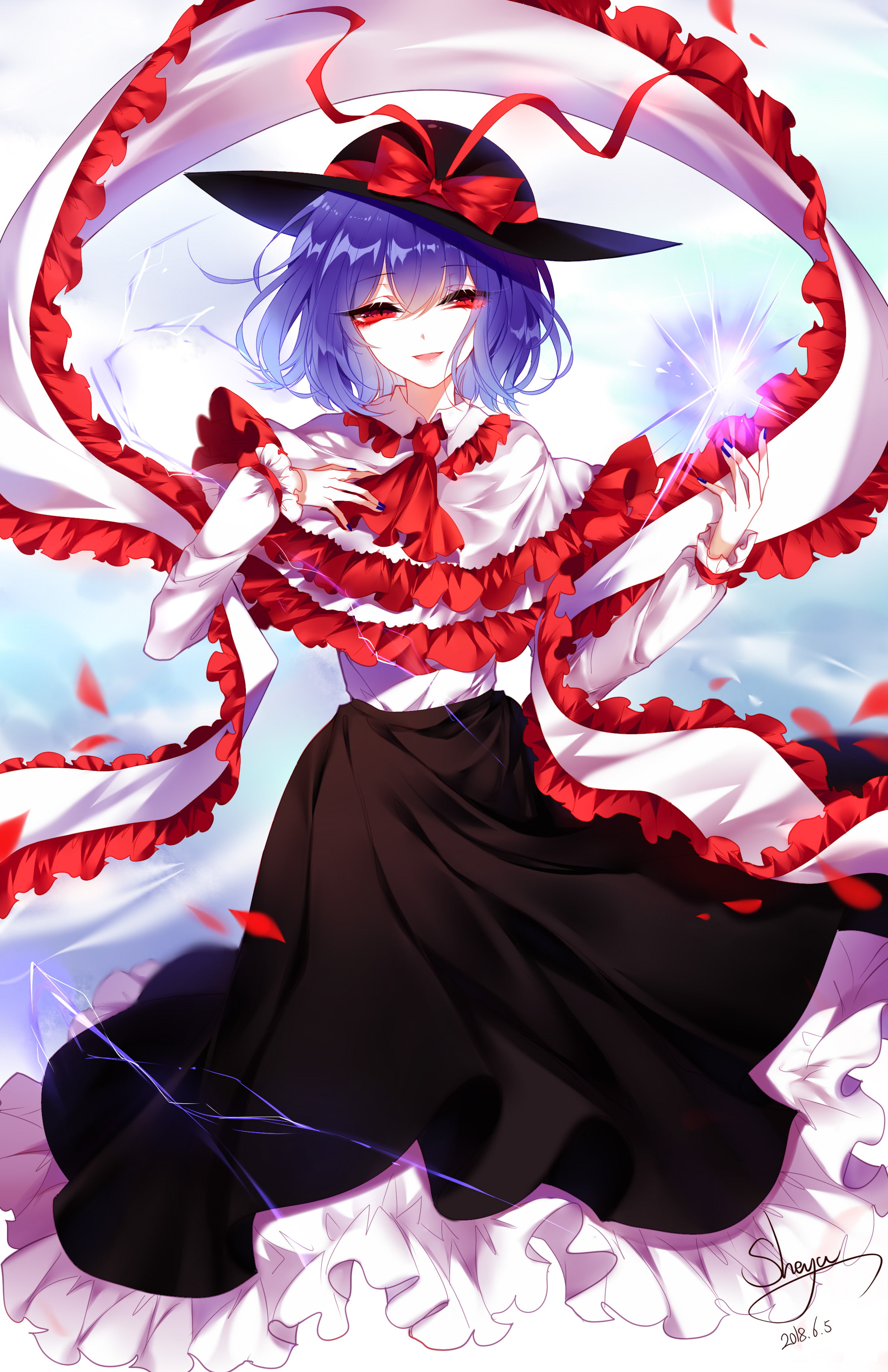 anime, anime girls, sheya, Touhou, Nagae Iku, short hair, blue hair