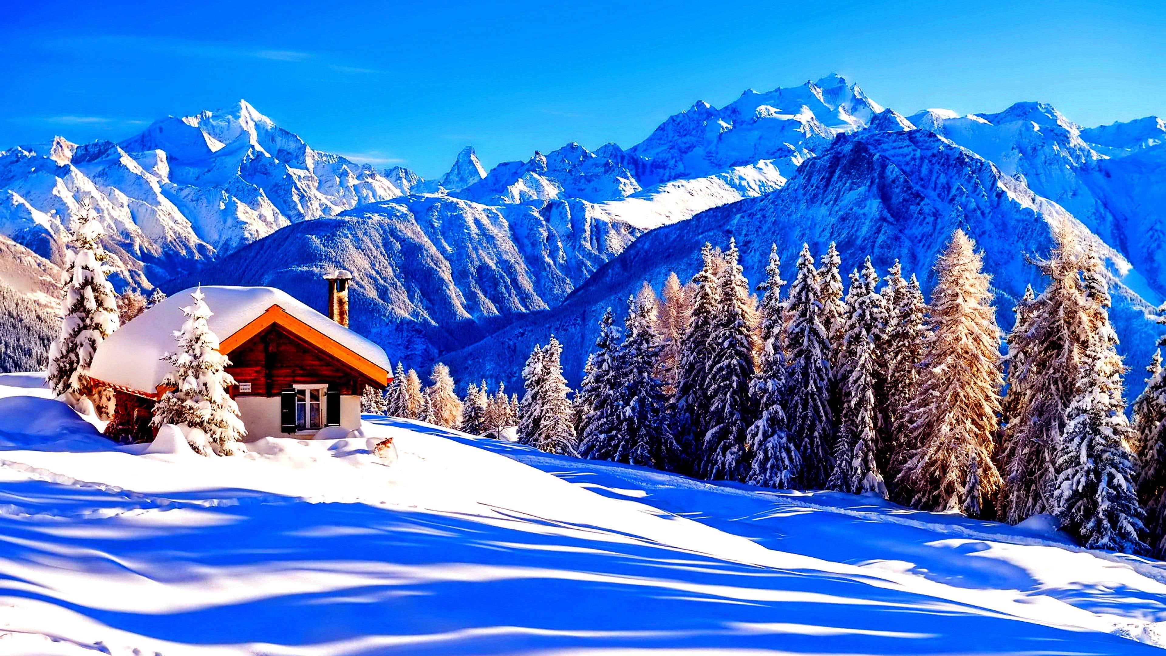 winter, mountain range, mountainous landforms, snow, sky, tree