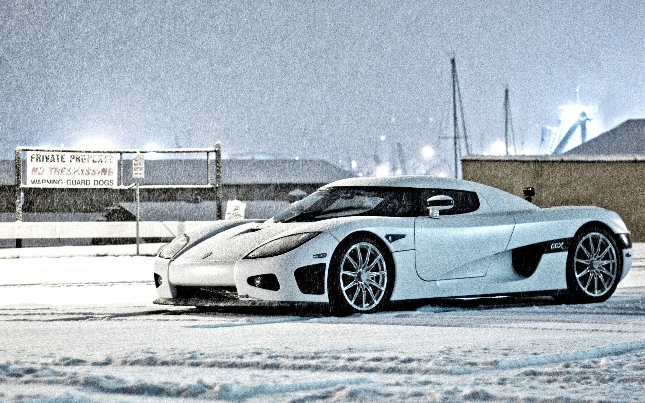 white Koenigsegg CCX, cars, snow, winter, sports Car, land Vehicle