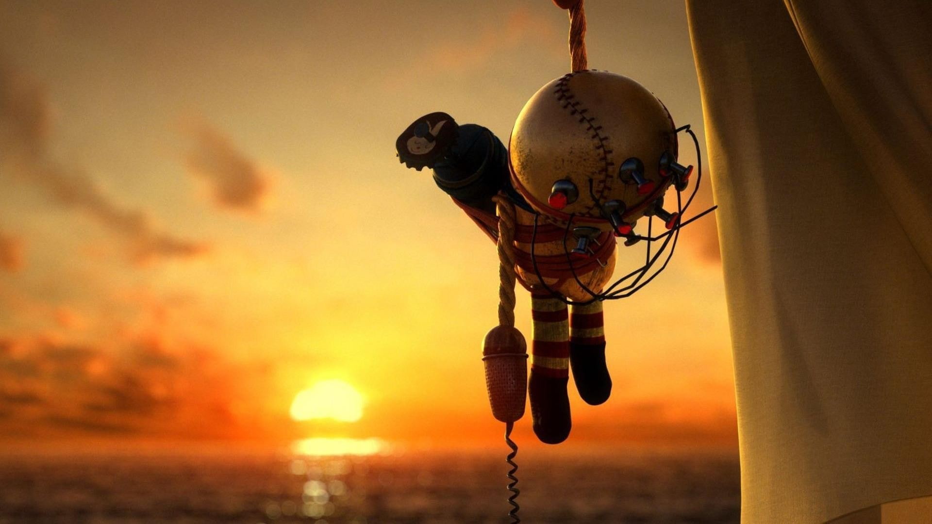 abstract toy baseball sunset sea unravel, sky, hanging, cloud - sky