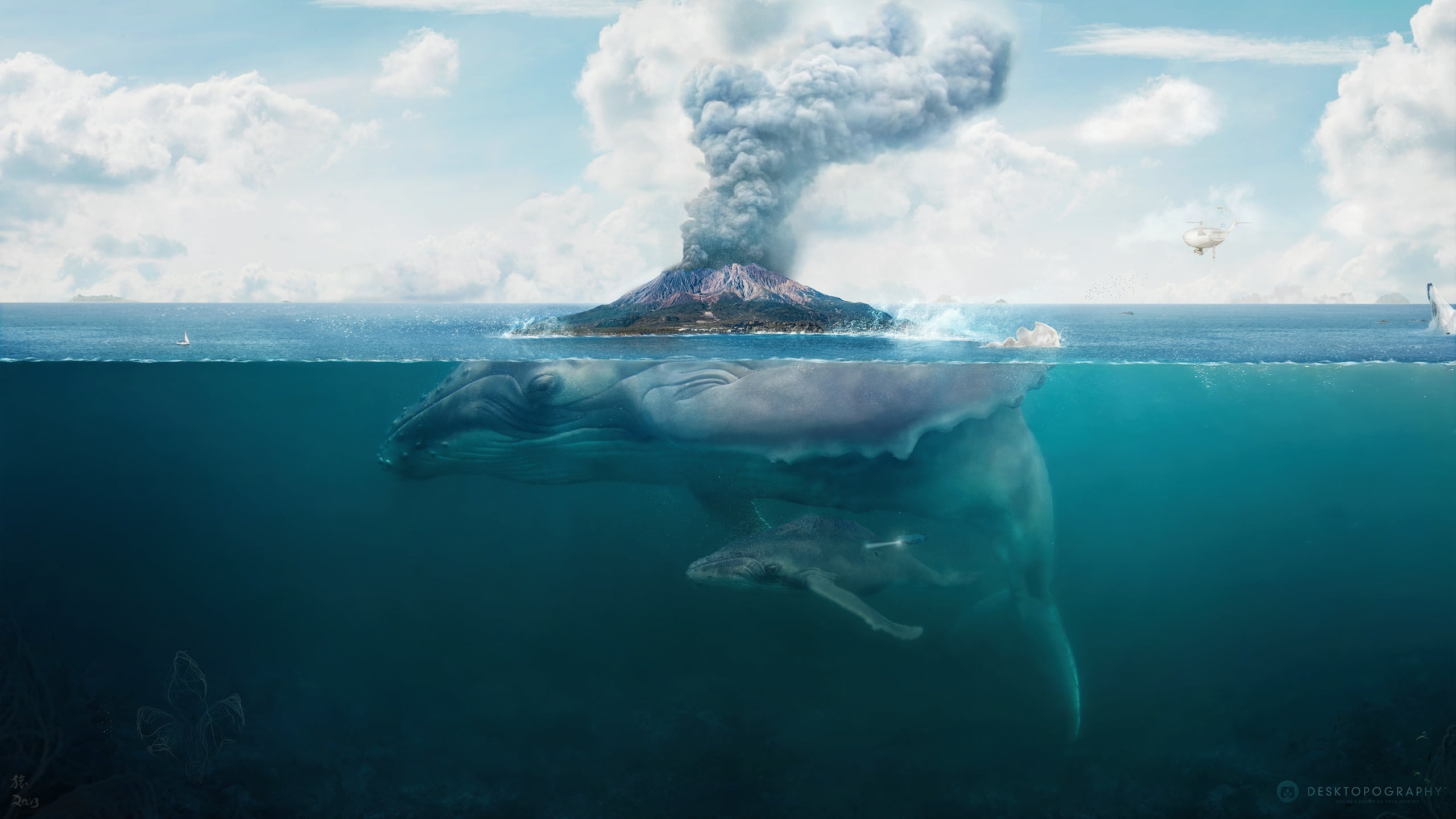 body of water, fiction, island, the volcano, art, kit, desktopography