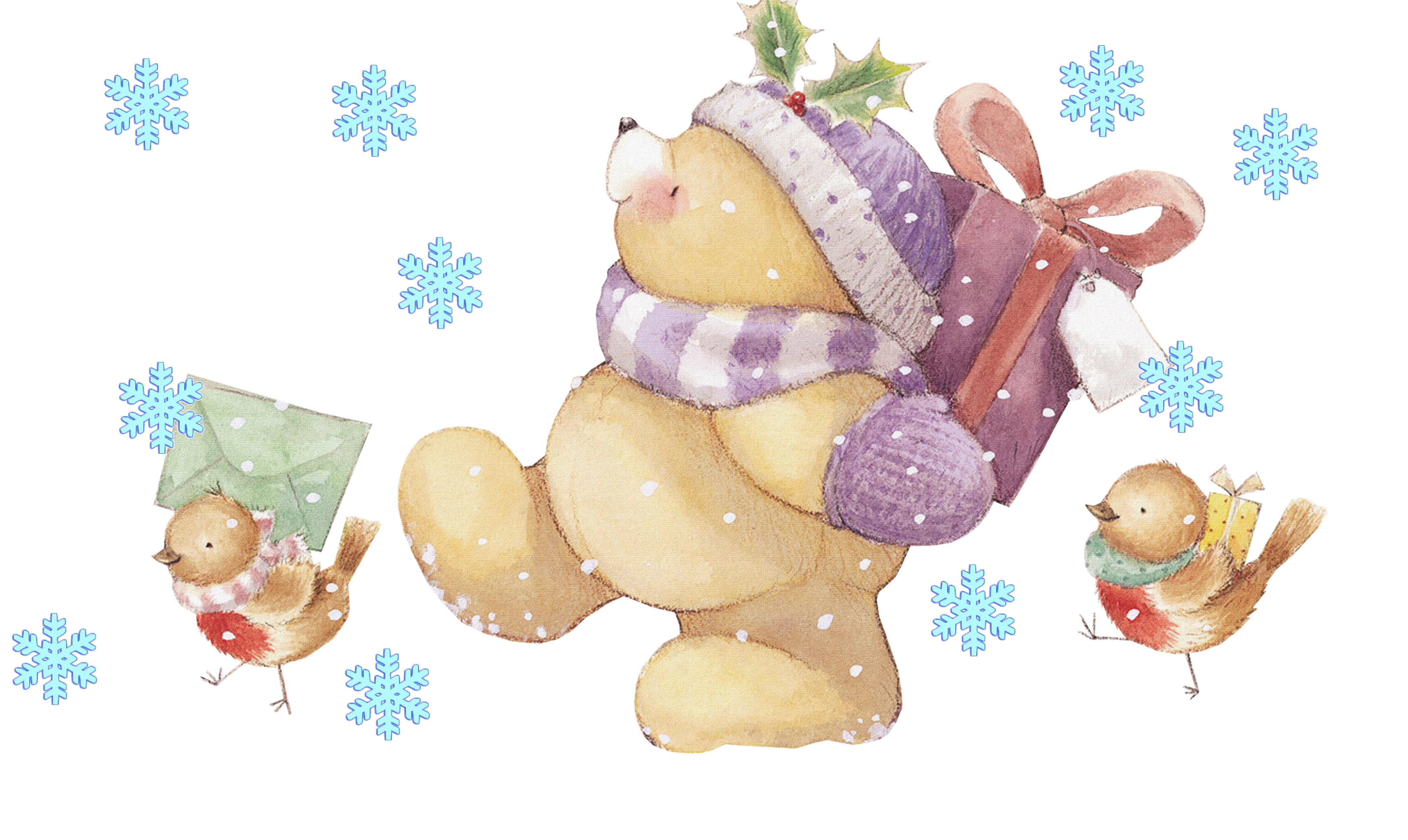 winter, letter, snowflakes, mood, holiday, gift, art, bear