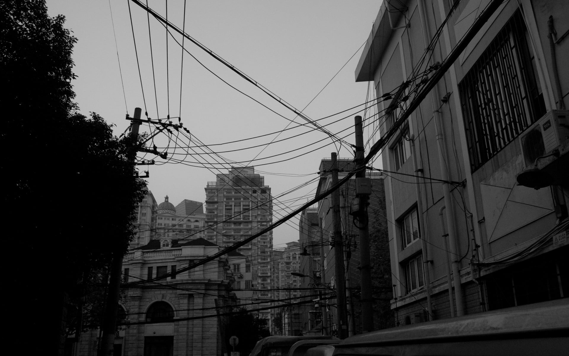 grayscale photo of buildings, Shanghai, cityscape, monochrome