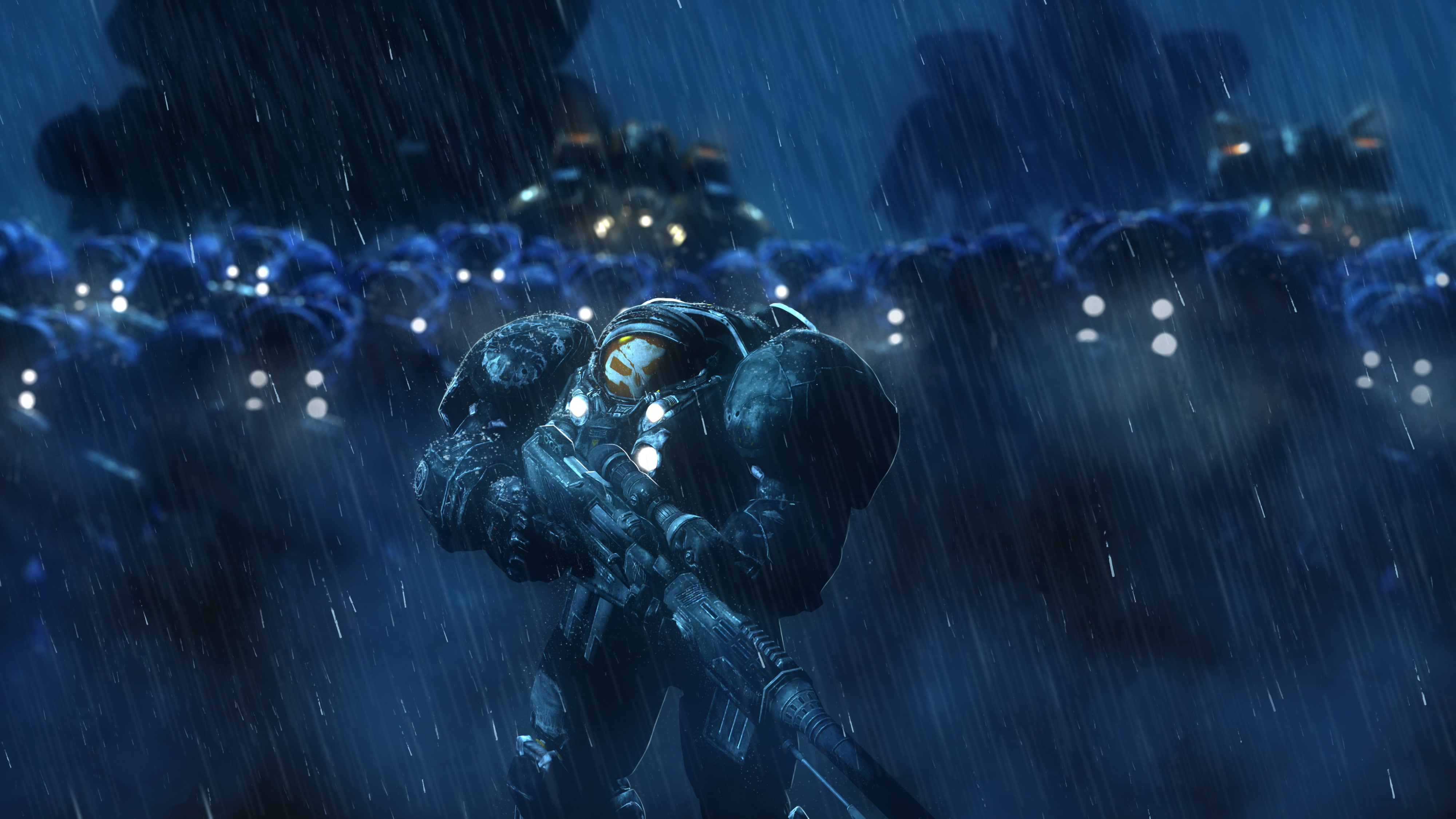 rendering, rain, soldiers, starcraft, art, jim raynor, terran