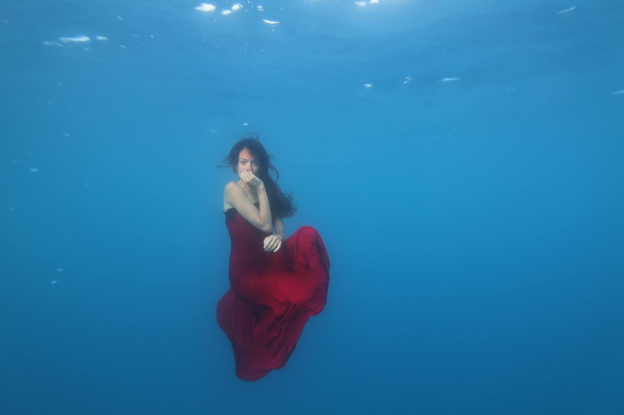 mermaids, red dress, underwater, women, fantasy girl, one person