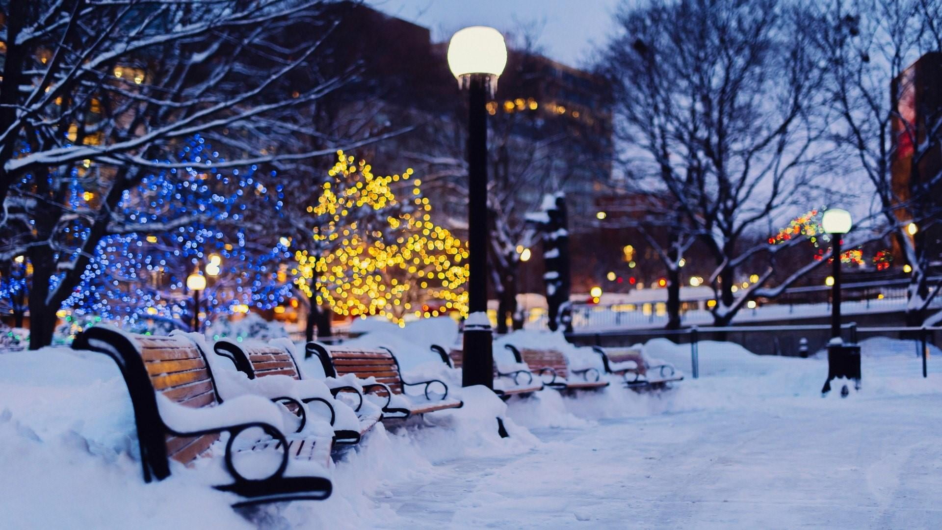 street light, december, bench, park, holiday, city, sky, christmas