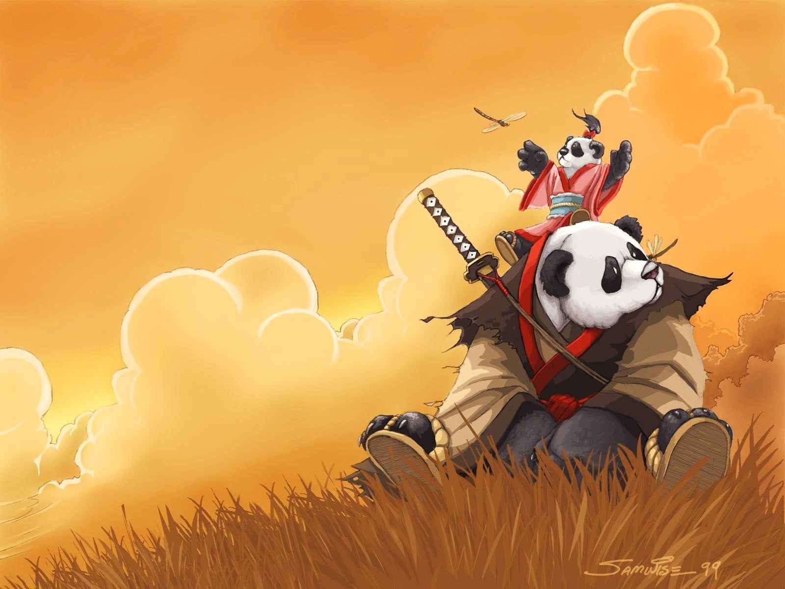 samurai panda wallpaper, anime, World of Warcraft, video games
