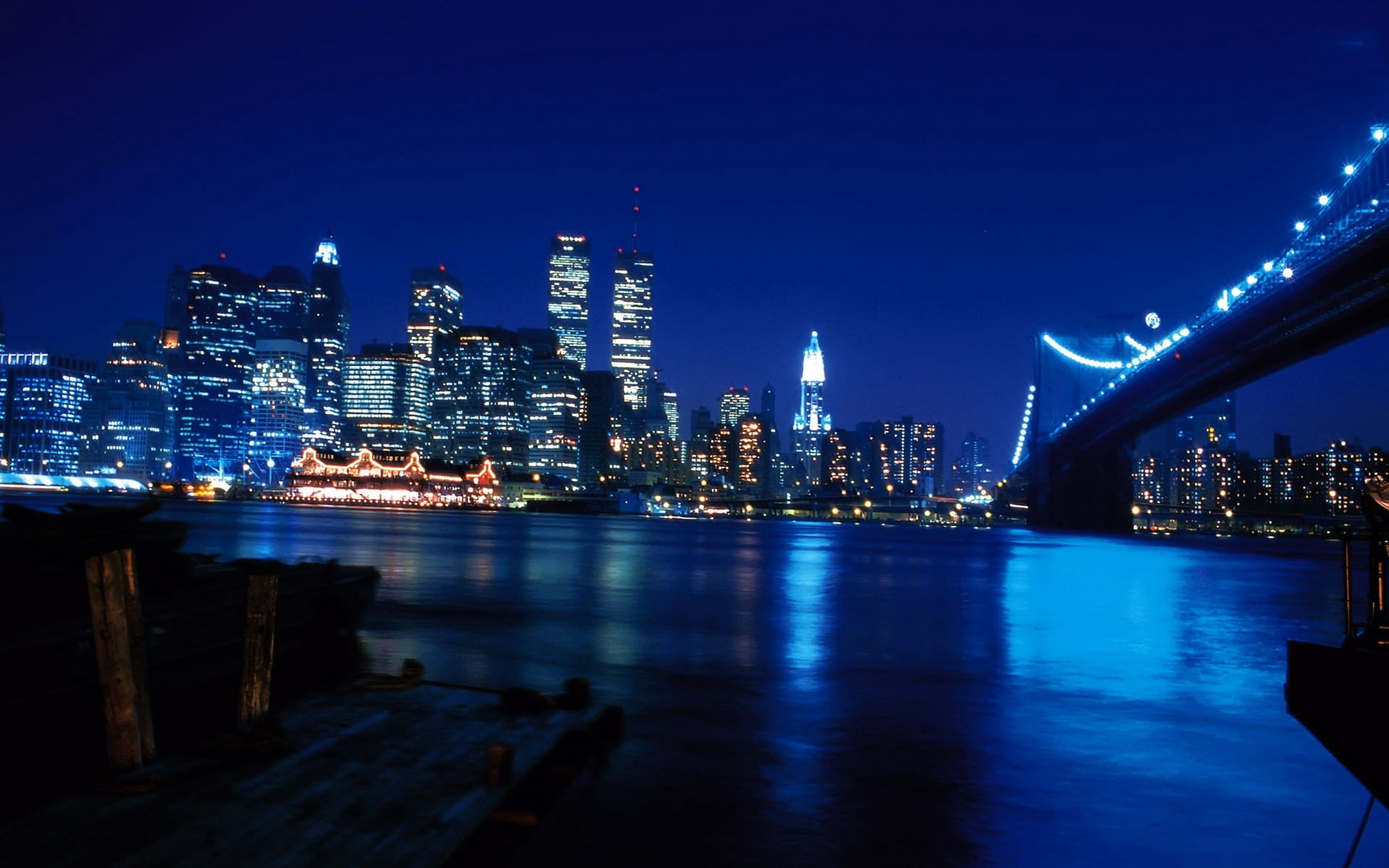 cityscape and bridge, twin towers, new york, world trade center