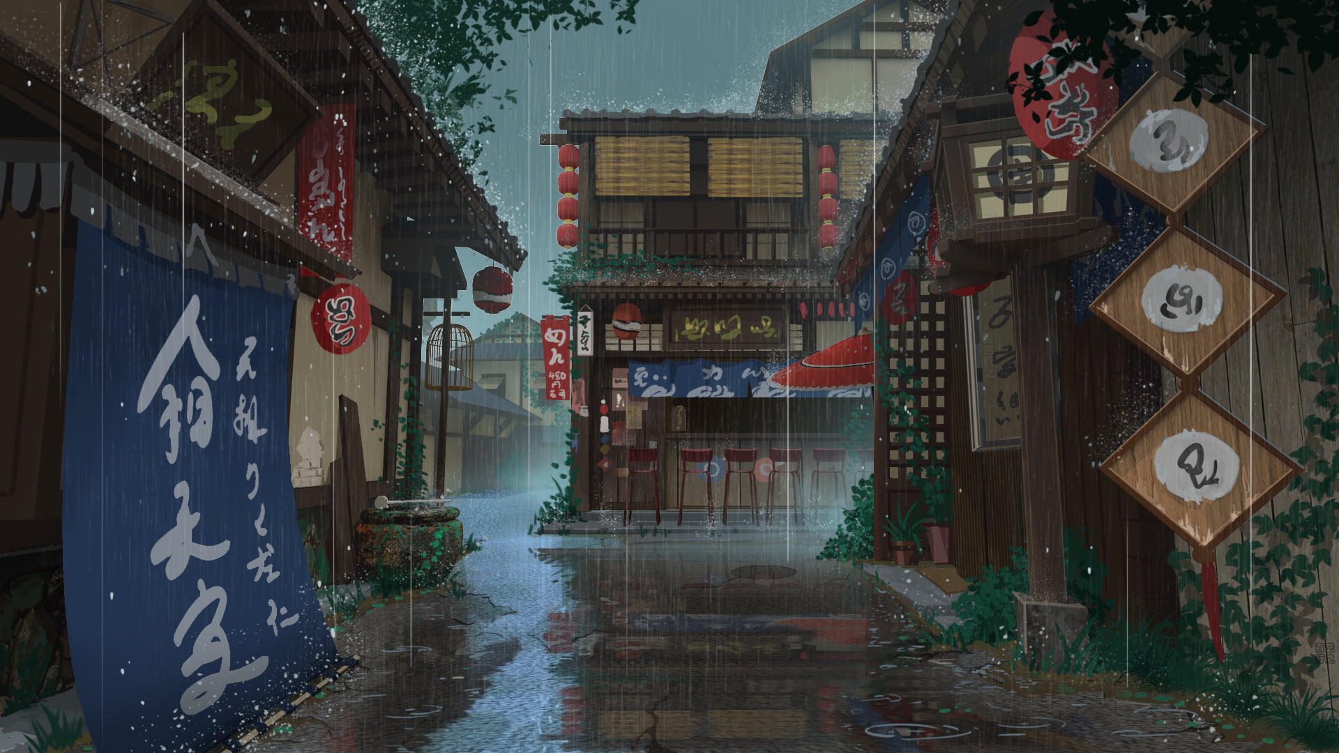 Anime, Original, House, Rain, Street