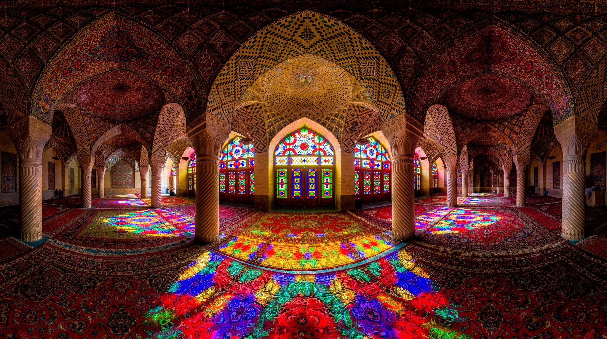 stained glass, reflection, Iran, mosque, colorful, Nasir al-Mulk Mosque